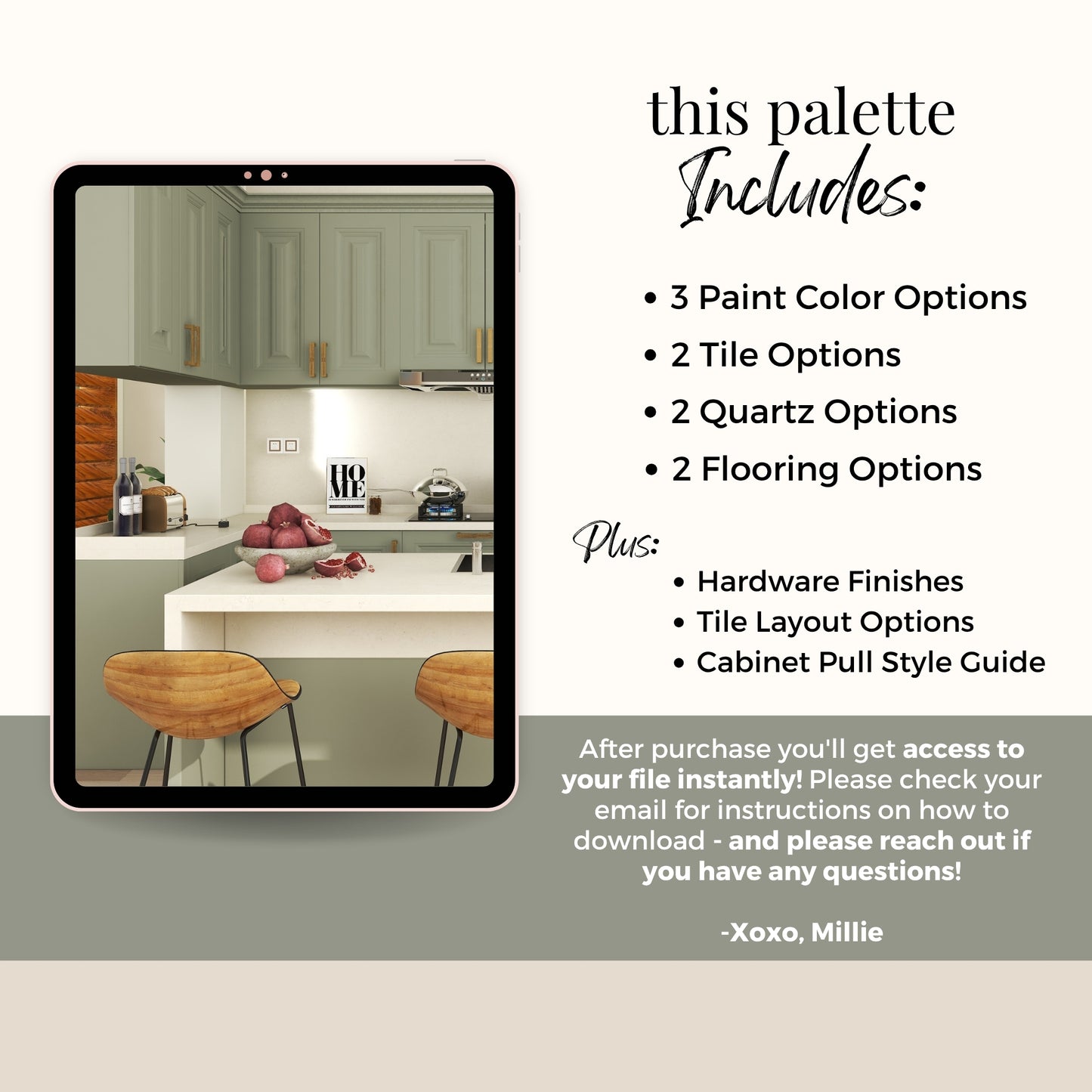 Timeless Sage Green Kitchen Materials Palette, Materials and Paint Colors for Renovation and New Build Kitchen Projects