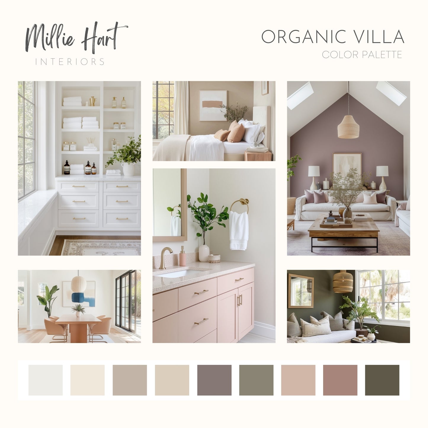 Organic Villa Sherwin Williams Paint Palette, Neutral Interior Paint Colors, Warm Color Scheme, Garden Gate