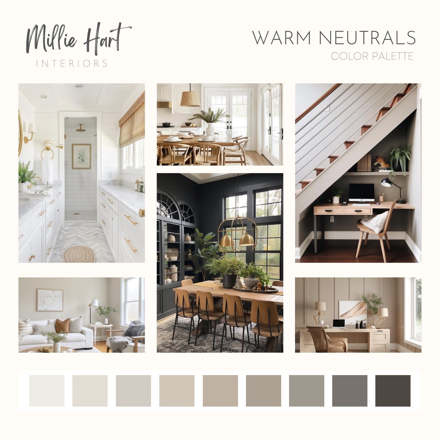 Warm Neutrals Benjamin Moore Paint Palette, Neutral Interior Paint Colors, Warm Color Scheme, Smokey Taupe Compliments