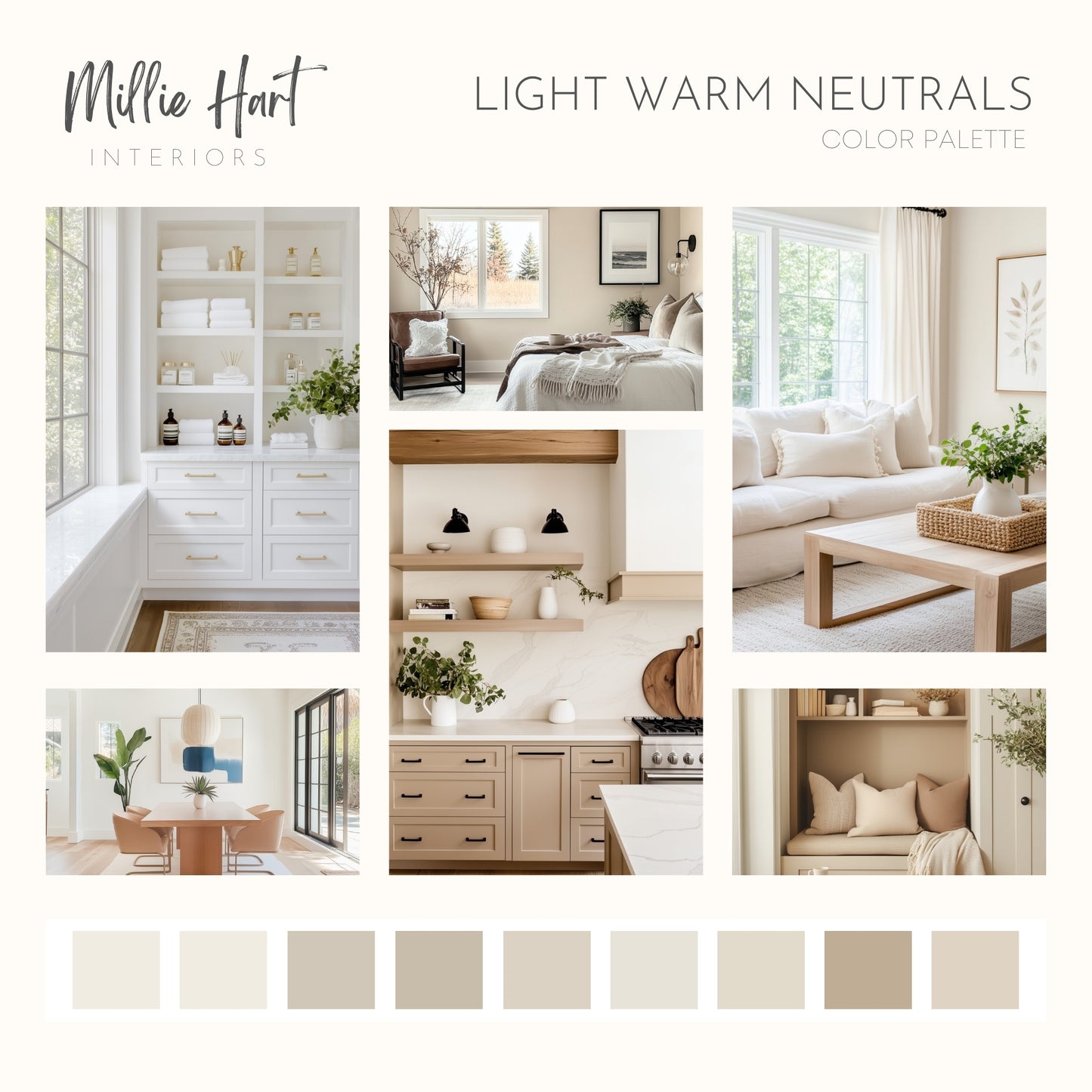 Light Warm Neutrals Sherwin Williams Paint Palette, Neutral Interior Paint Colors, Warm Color Scheme, Natural Linen