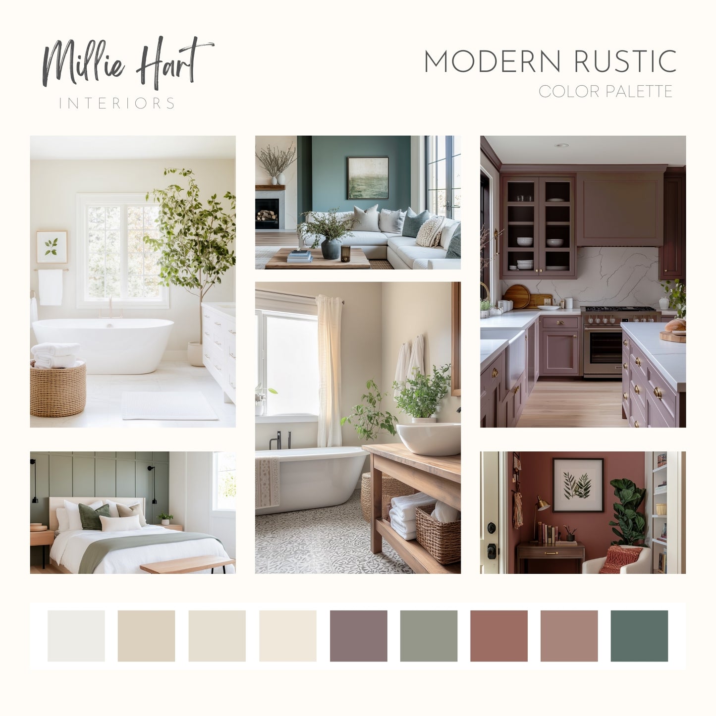 Modern Rustic Benjamin Moore Paint Palette, Paint Colors for Home, Modern Neutrals, Color Scheme, Organic Earth Tones, Cinnamon Slate