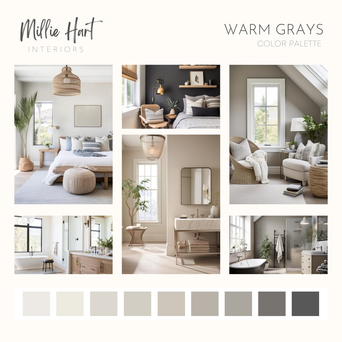 Warm Grays Sherwin Williams Paint Palette - Modern Neutral Interior Paint Colors for Home - Coordinating Interior Design Color Palette, Sherwin Williams, Worldly Gray