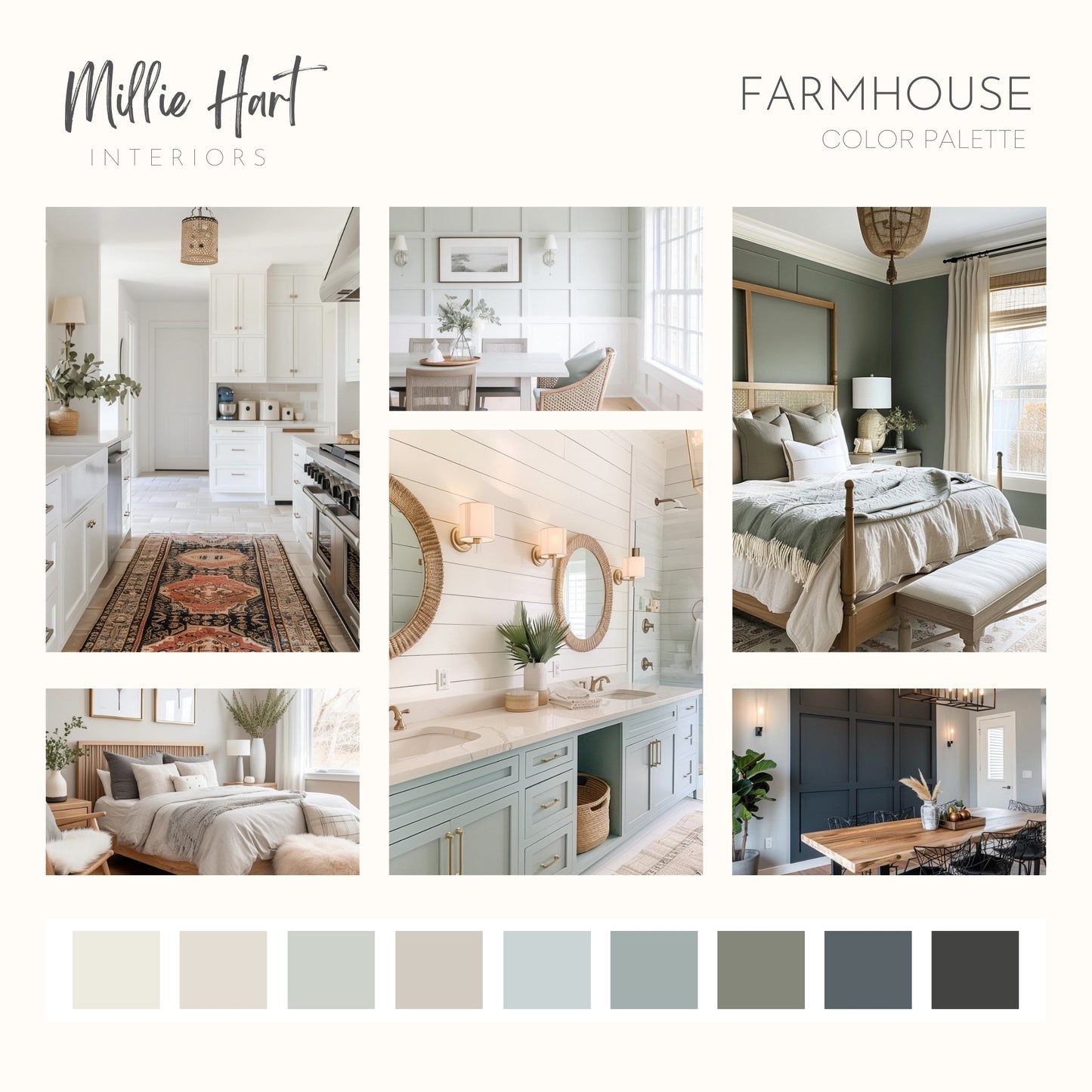 Farmhouse Benjamin Moore Paint Palette, Neutral Interior Paint Colors, Modern Farmhouse Color Scheme, Revere Pewter