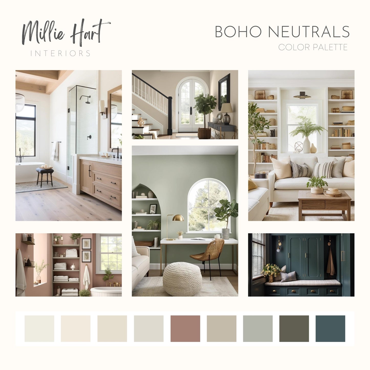 Boho Neutrals Sherwin Williams Paint Palette, Neutral Interior Paint Colors, Earthy Color Scheme, Loggia Compliments, Warm Neutrals