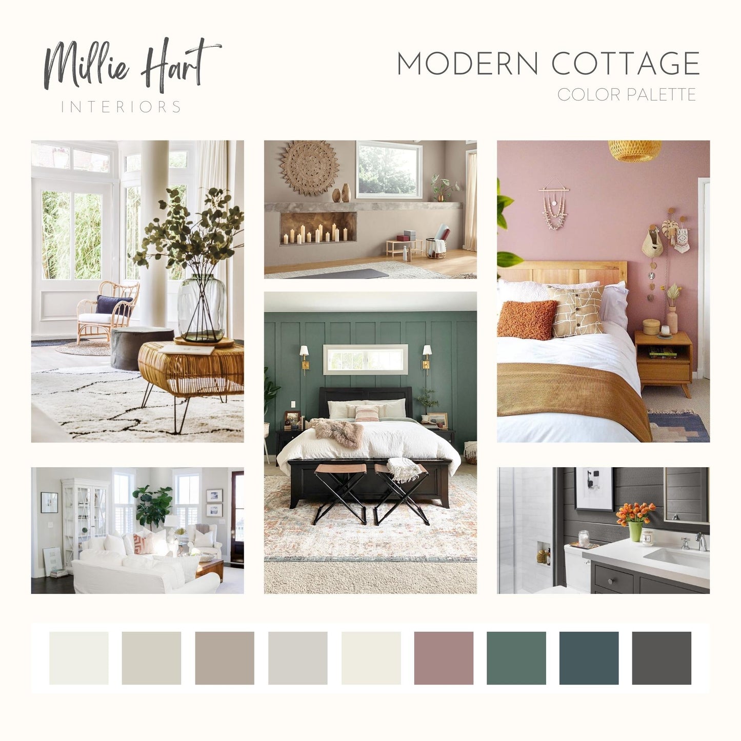 Modern Cottage Benjamin Moore Paint Palette, Warm Neutrals, Interior Paint Colors, Coordinating Interior Design, Color Palette, Jack Pine