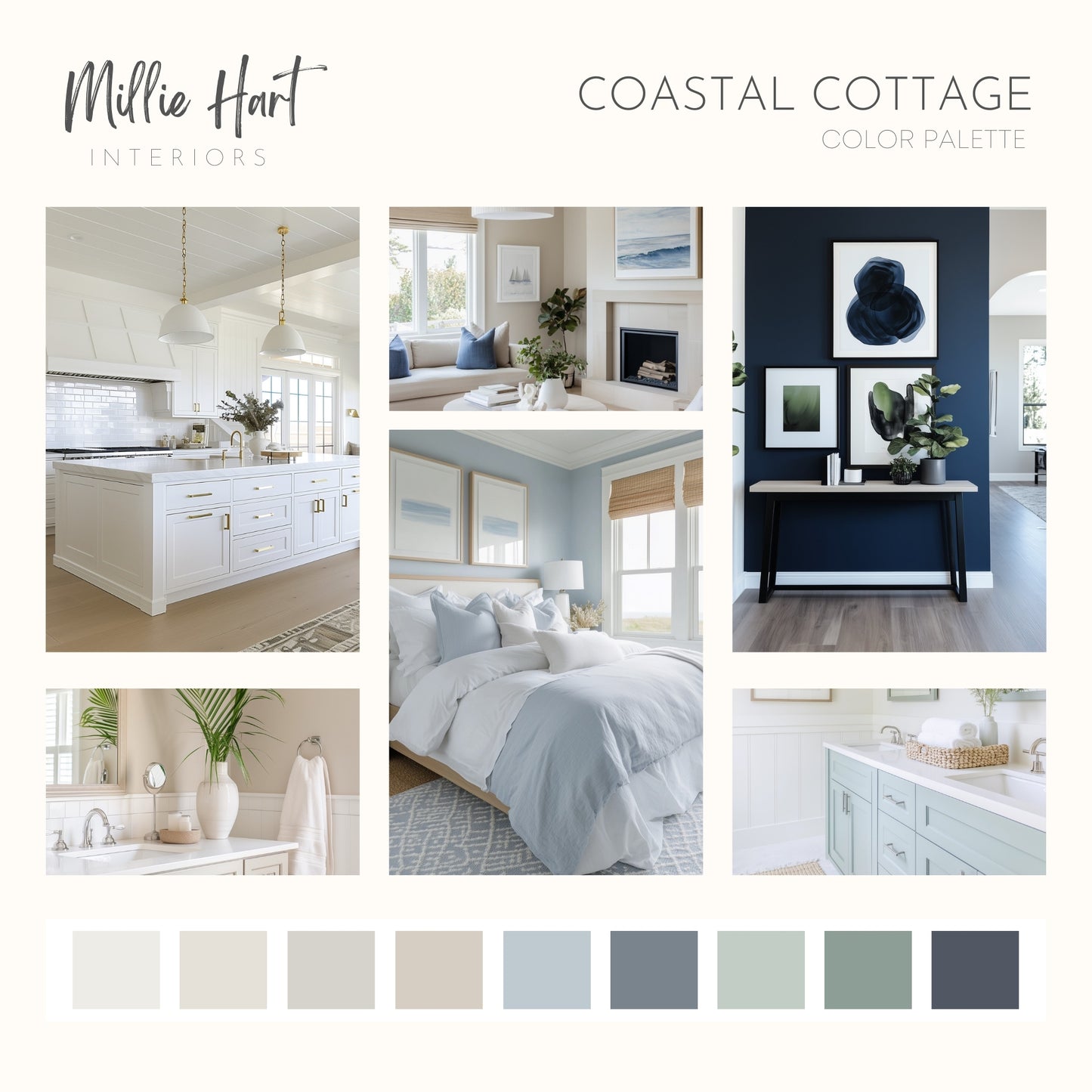 Coastal Cottage Benjamin Moore Paint Palette, Paint Colors for Home, Cottage Neutrals, Whole House Scheme, Beach House Colors, Seapearl