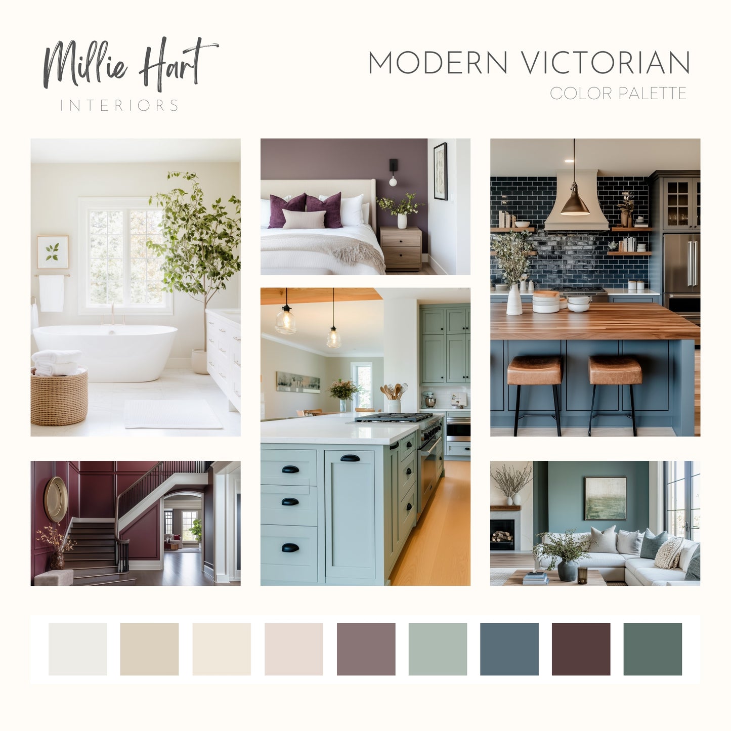 Modern Victorian Benjamin Moore Paint Palette, Paint Colors for Home, Modern Neutrals, Color Scheme, Victorian Color Scheme, Cinnamon Slate