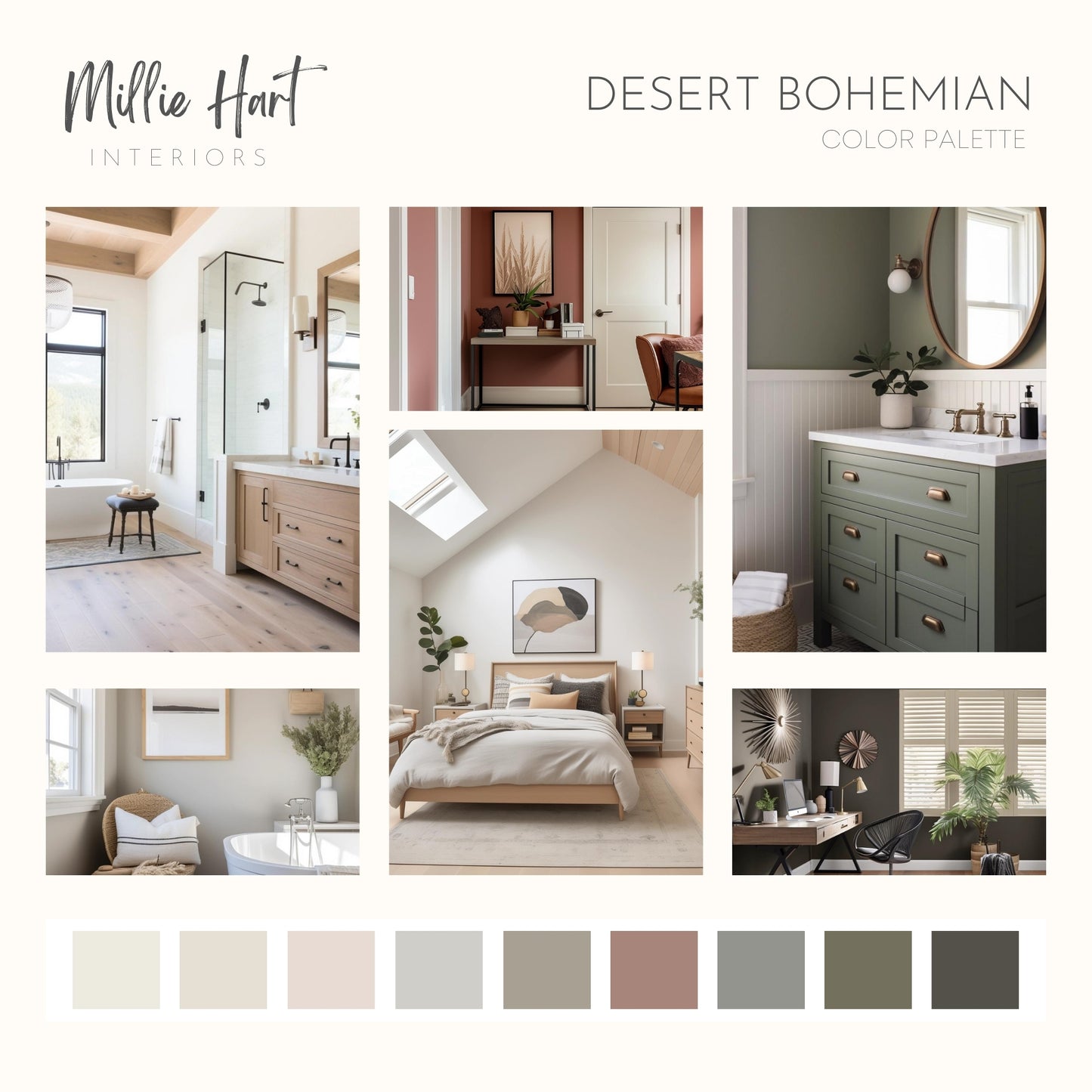 Desert Bohemian Sherwin Williams Paint Palette, Paint Colors for Home, Modern Neutrals, Color Scheme, Organic Earth Tones, Gorgeous White