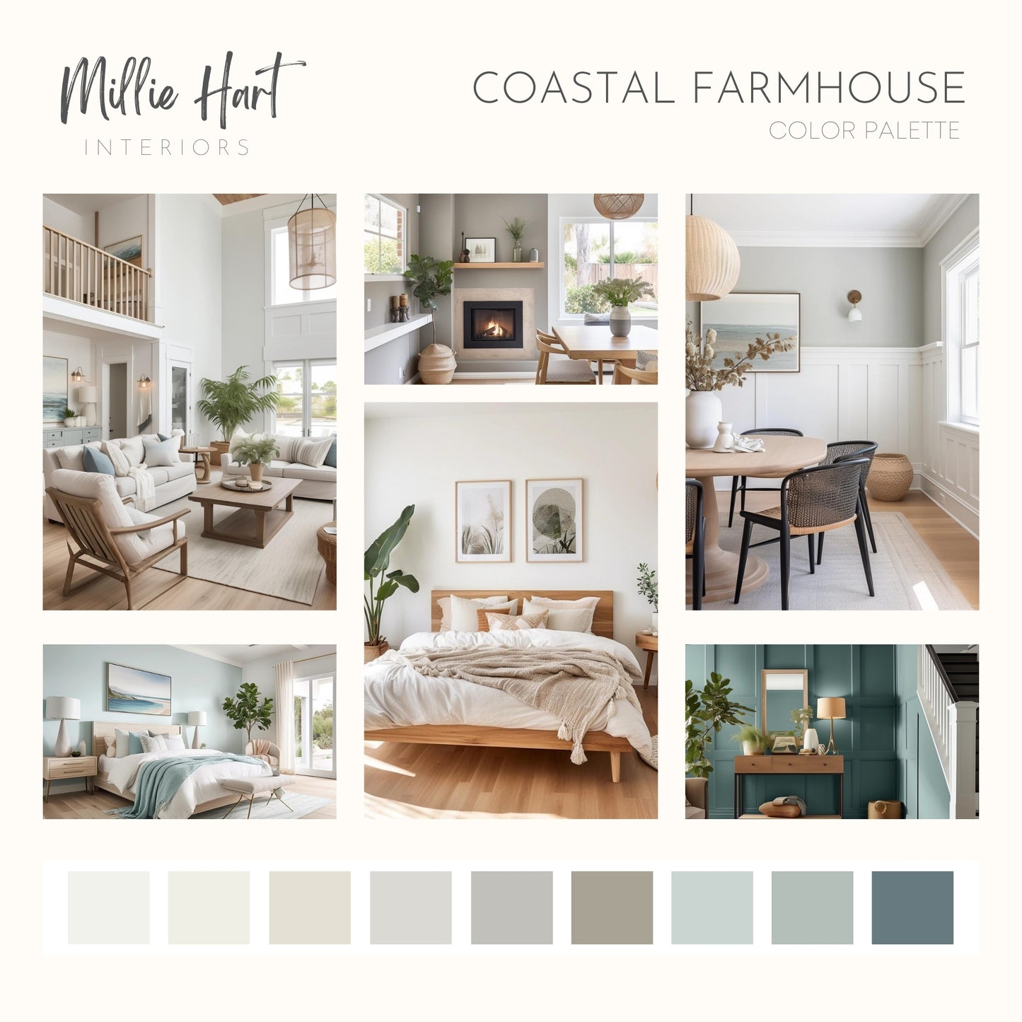Coastal Farmhouse Sherwin Williams Paint Palette - Modern Coastal, Neutral Interior Paint Colors for Home, Coastal Interior Design Color Palette, First Star