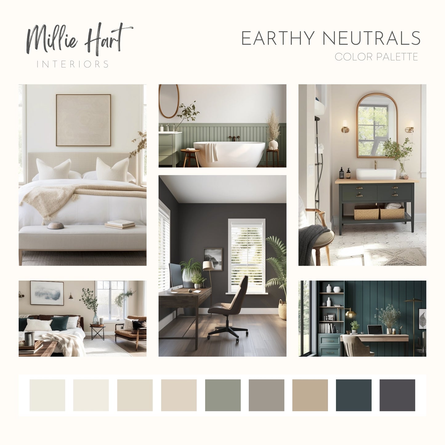 Earthy Neutrals Benjamin Moore Paint Palette, Interior Paint Colors for Home, Modern Neutrals, Warm and Cozy, Muslin