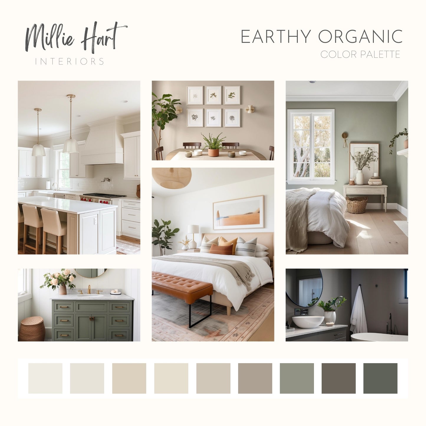 Earthy Organic Sherwin Williams Paint Palette, Interior Paint Colors for Home, Modern Neutrals, Warm and Cozy, Neutral Ground