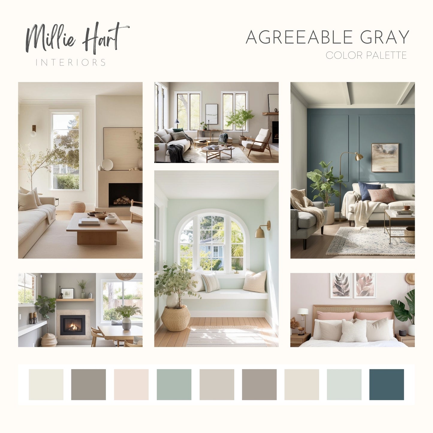 Agreeable Gray Sherwin Williams Paint Palette - Modern Neutral Interior Paint Colors for Home - Coordinating Interior Design Color Palette, Sherwin Williams