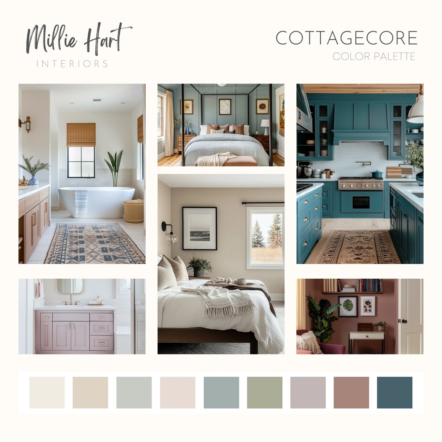 Cottagecore Sherwin Williams Paint Palette, Interior Paint Colors for Home, Modern Neutrals, Warm and Cozy, Natural Linen