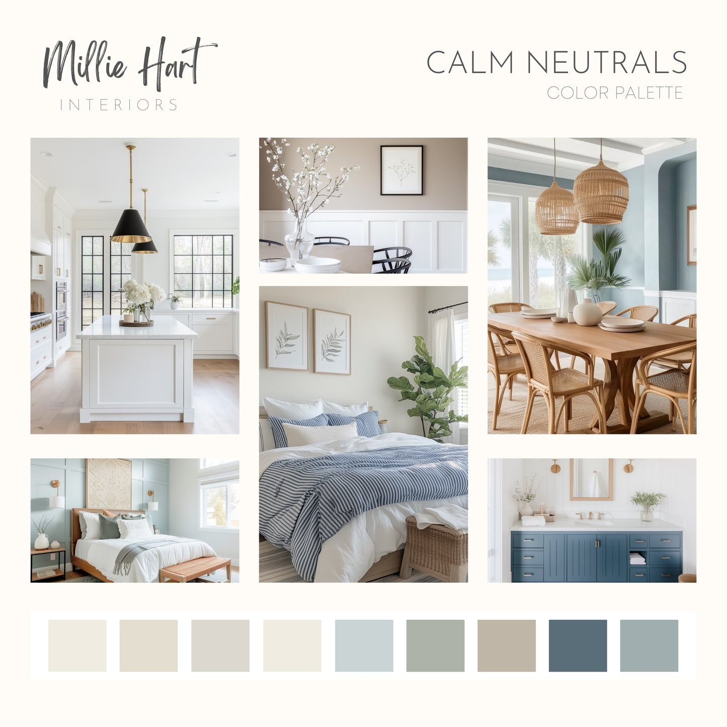 Calm Neutrals Sherwin Williams Paint Palette, Calm Neutral Interior Paint Colors, Beach House Coastal Color Scheme, Natural Choice