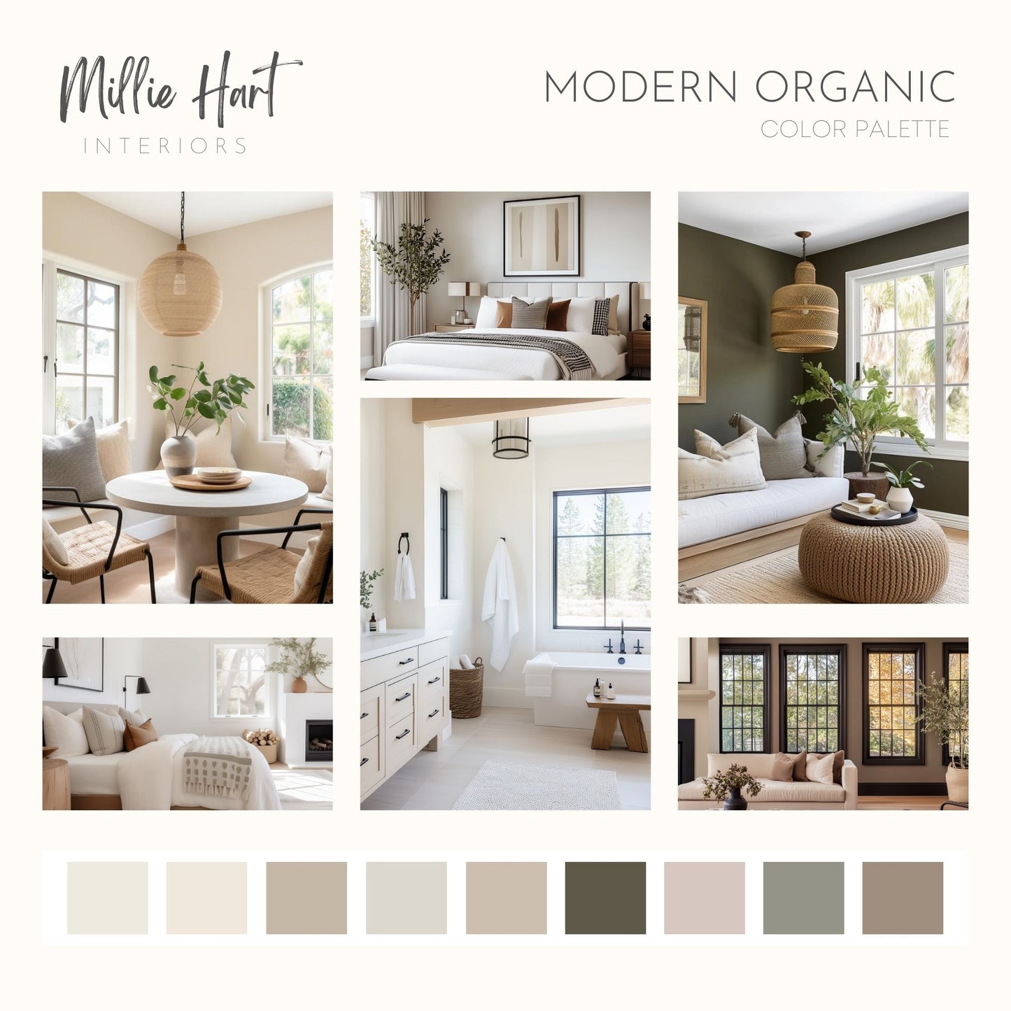 Modern Organic Benjamin Moore Paint Palette, Warm Neutrals, Warm White Interior Paint Colors, Boho Color Palette, Stone Hearth