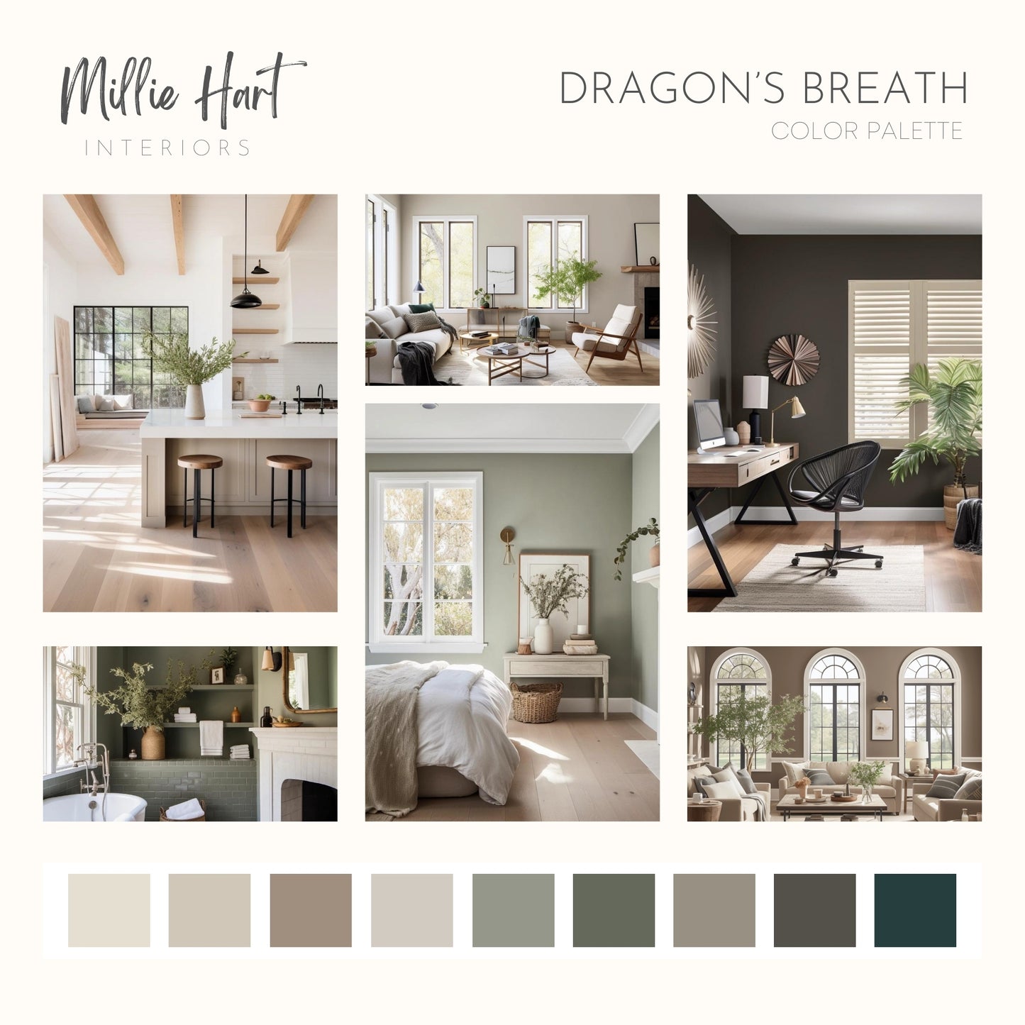 Dragon's Breath Benjamin Moore Paint Palette, Color of the Year Palette, Warm Neutral Colors for Home, Lake House, Smokey Taupe