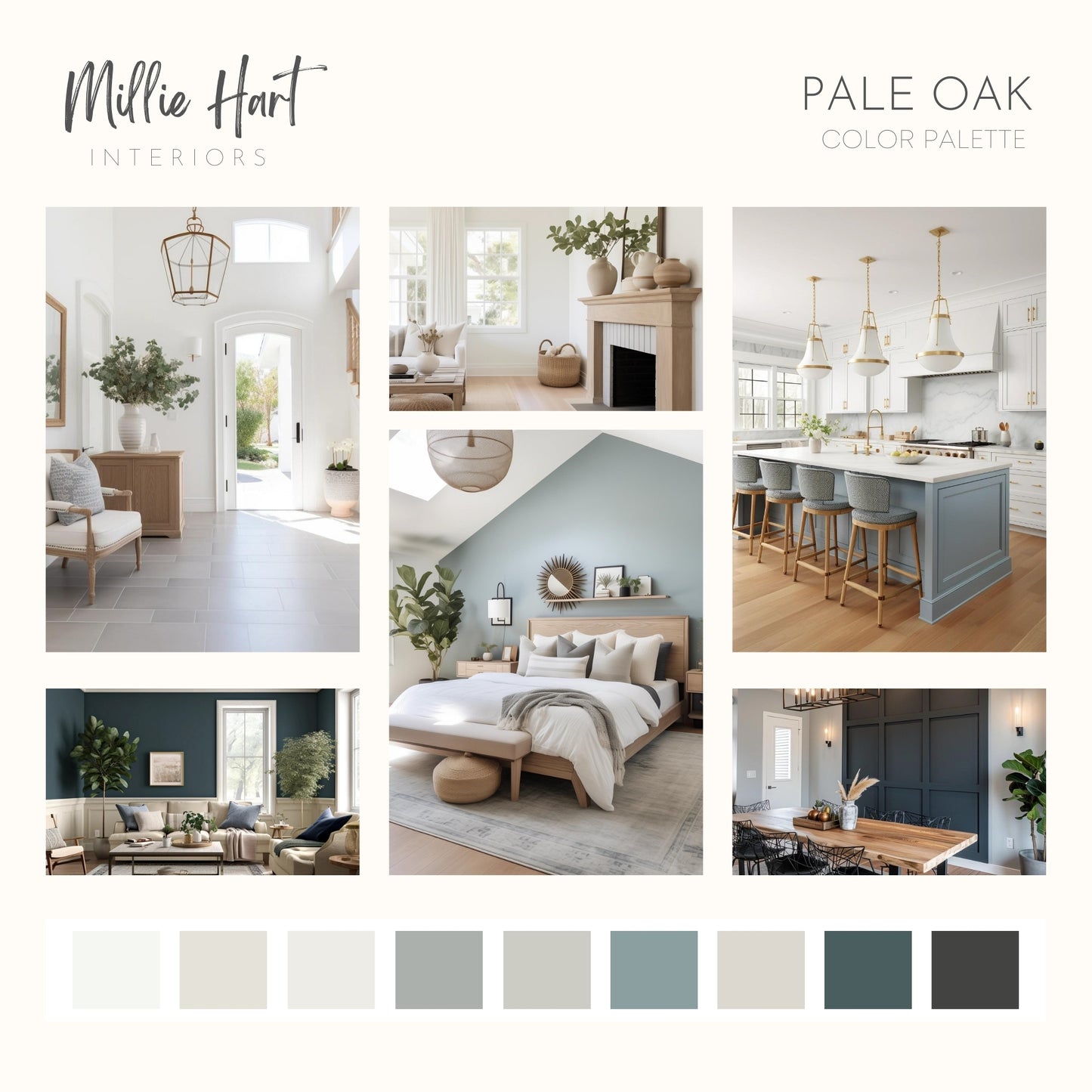 Pale Oak Benjamin Moore Paint Palette - Modern Neutral Interior Paint Colors for Home - Coastal Interior Design Color Palette, Benjamin Moore Wrought Iron