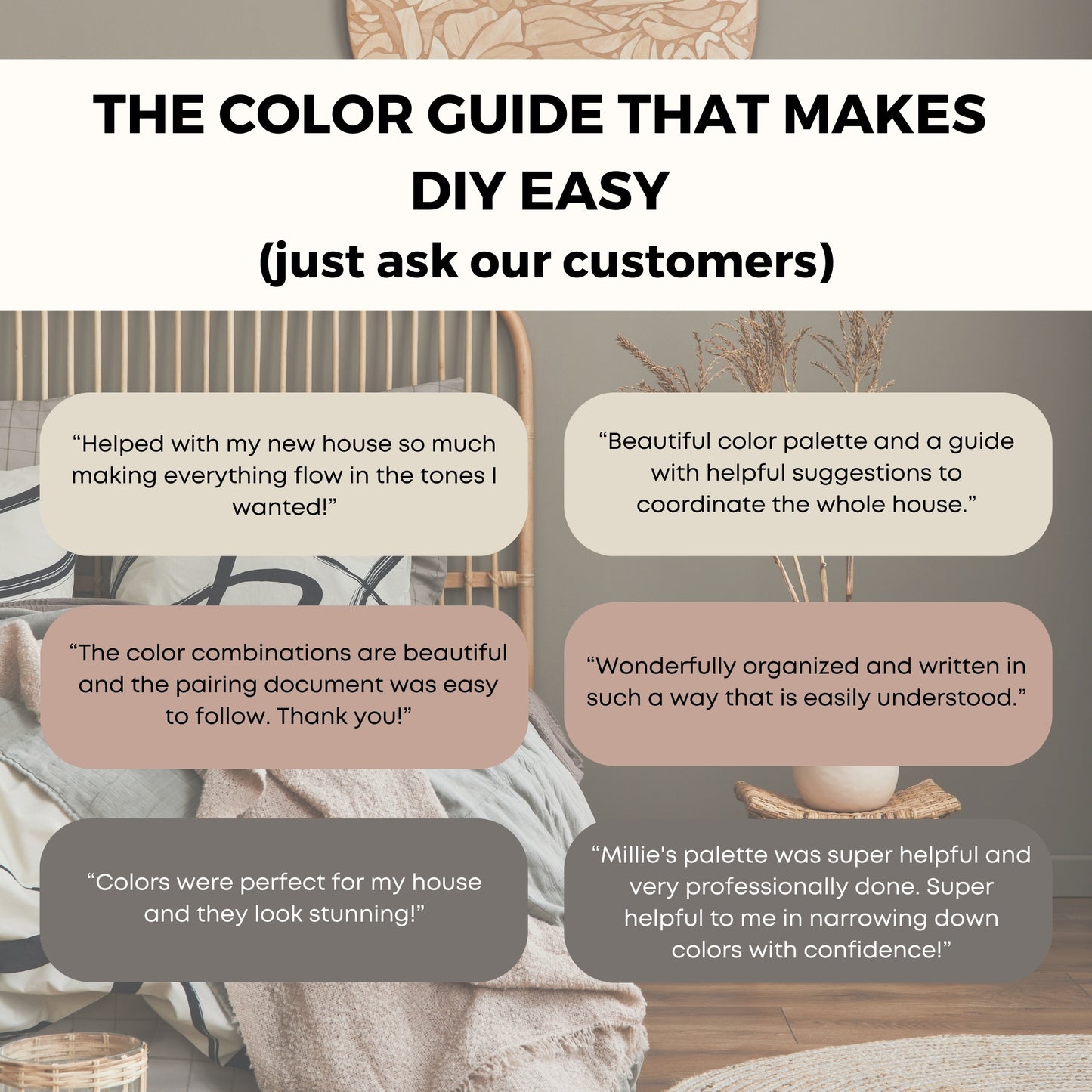 Earthy Boho Benjamin Moore Paint Palette, Neutral Interior Paint Colors, Earthy Color Scheme, White Sand