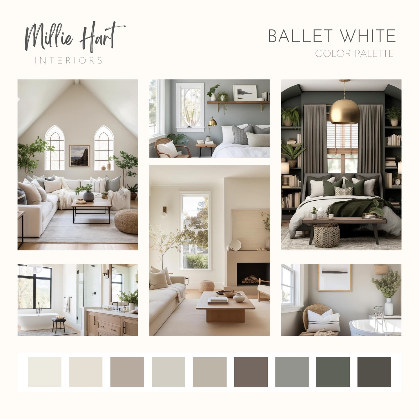 Ballet White Benjamin Moore Paint Palette, Modern Neutral Interior Paint Colors for Home, Ballet White Compliments, Warm Whites, Sea Salt