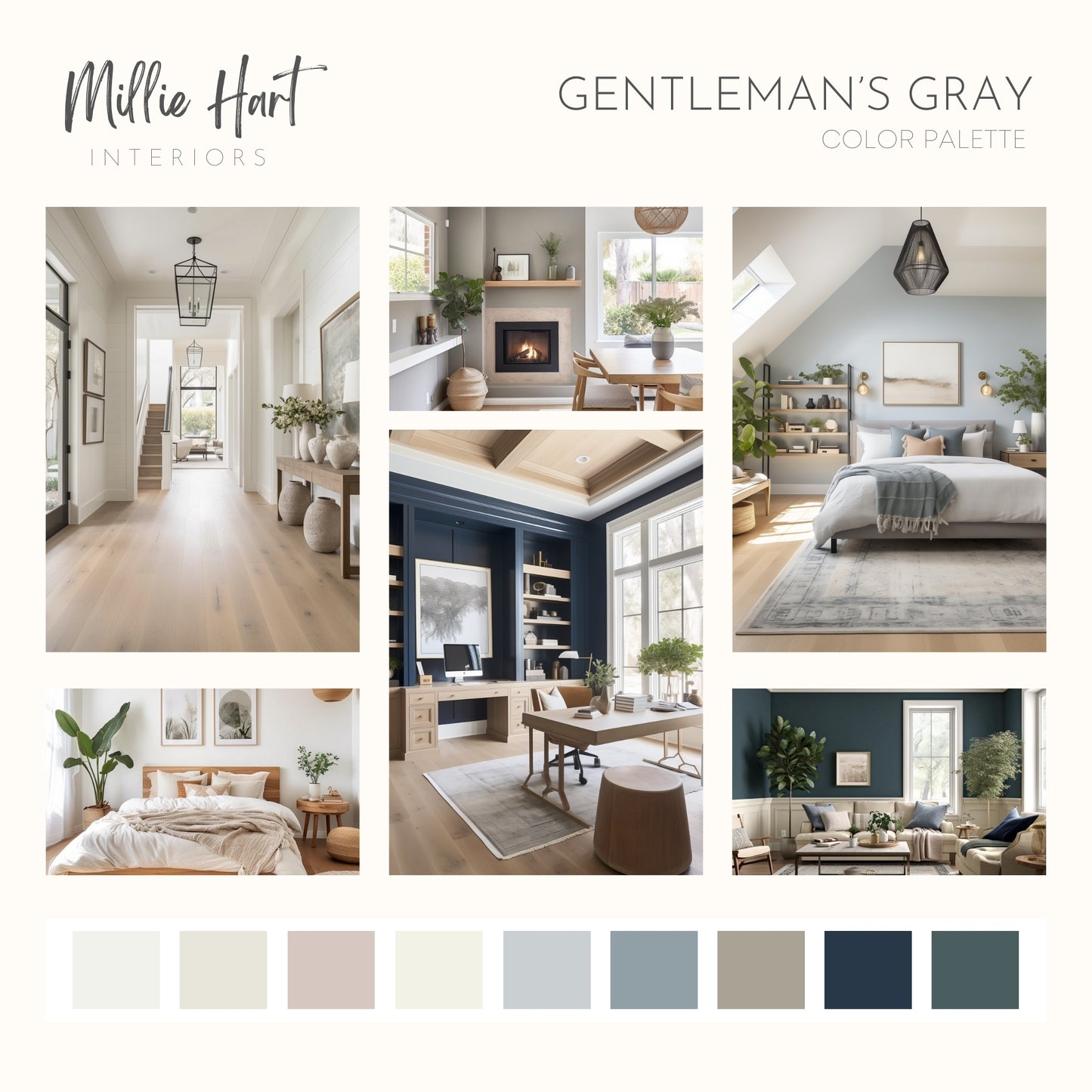 Gentleman's Gray Benjamin Moore Paint Palette, Neutral Interior Paint Colors, Coastal Color Scheme, Cloud White