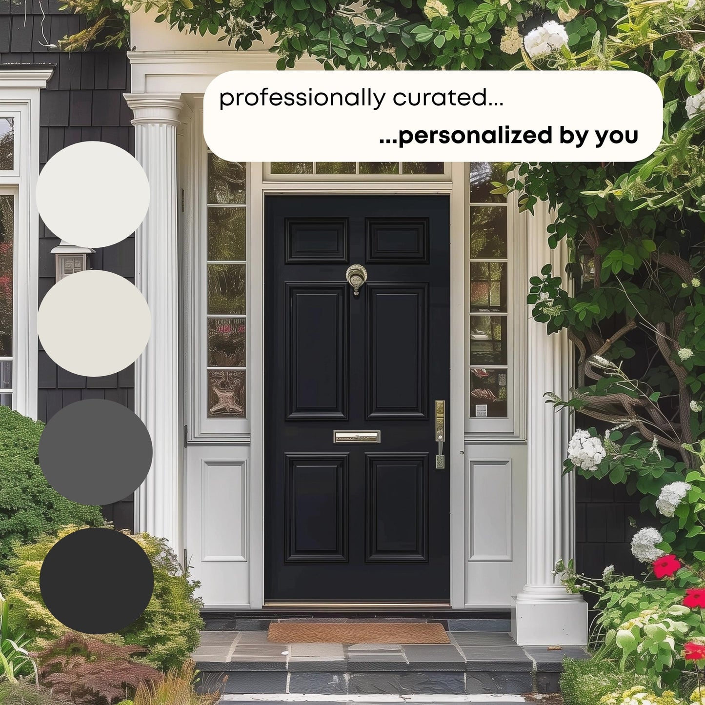 White and Black Exterior Benjamin Moore Paint Palette, Neutral Interior Paint Colors, Modern Farmhouse Color Scheme, White Heron
