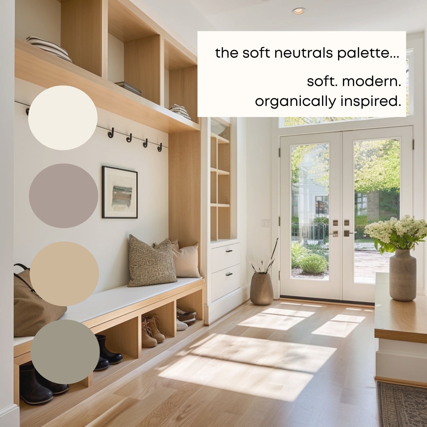 Soft Neutrals Benjamin Moore Paint Palette, Boho Neutral Interior Paint Colors, Modern Neutral Color Scheme, Warm Neutrals, Clay Beige