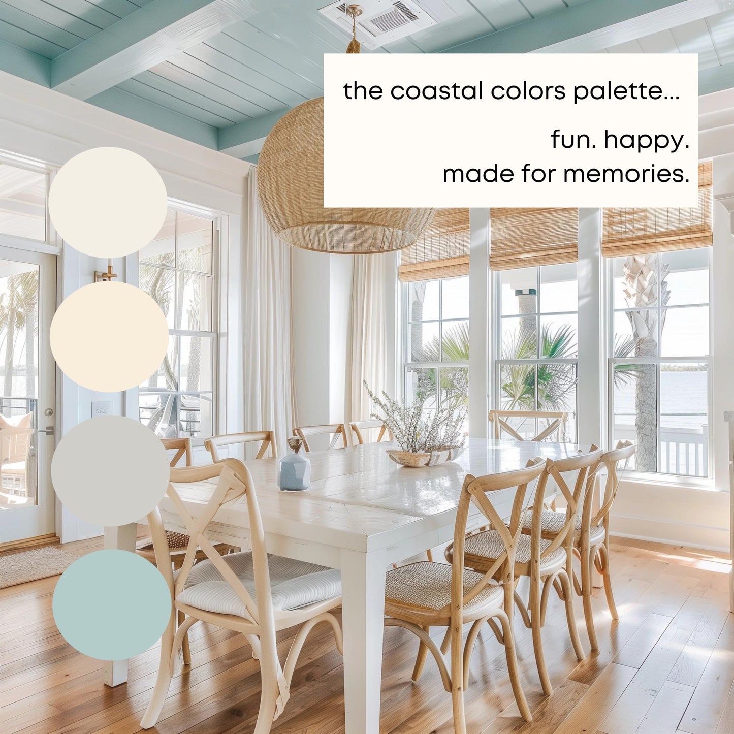 Coastal Colors Sherwin Williams Paint Palette, Interior Paint Colors for Home, Cottage Colors, Coastal Colors, Pure White