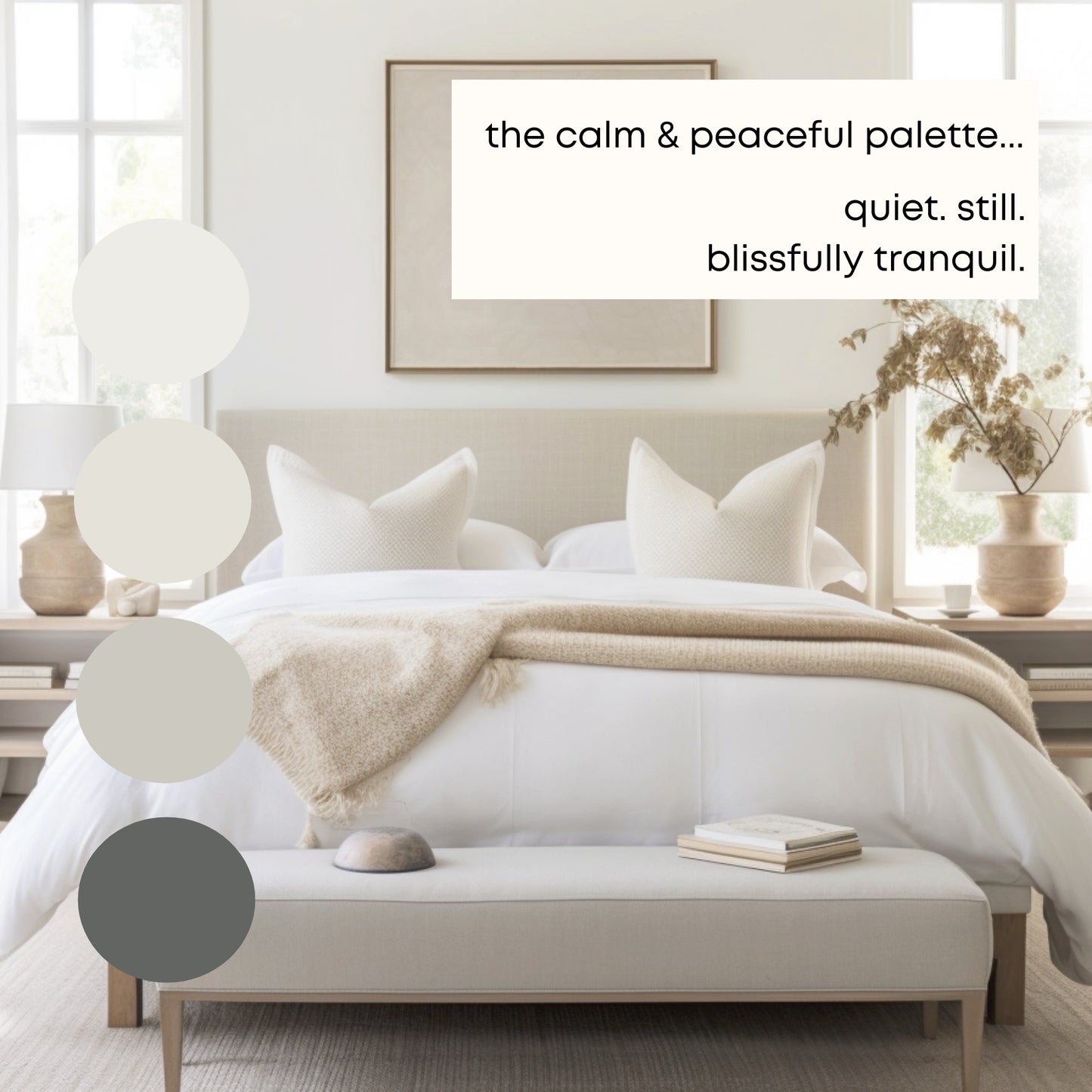 Calm and Peaceful Sherwin Williams Paint Palette, Neutral Interior Paint Colors, Coastal Color Scheme, Pure White