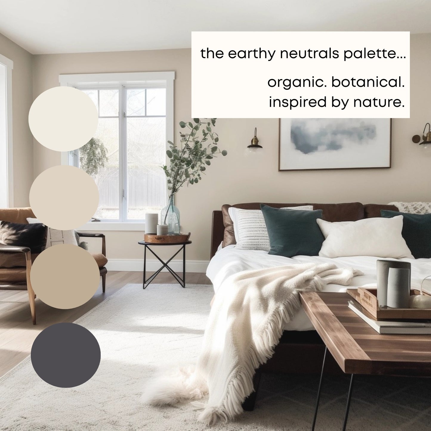 Earthy Neutrals Benjamin Moore Paint Palette, Interior Paint Colors for Home, Modern Neutrals, Warm and Cozy, Muslin