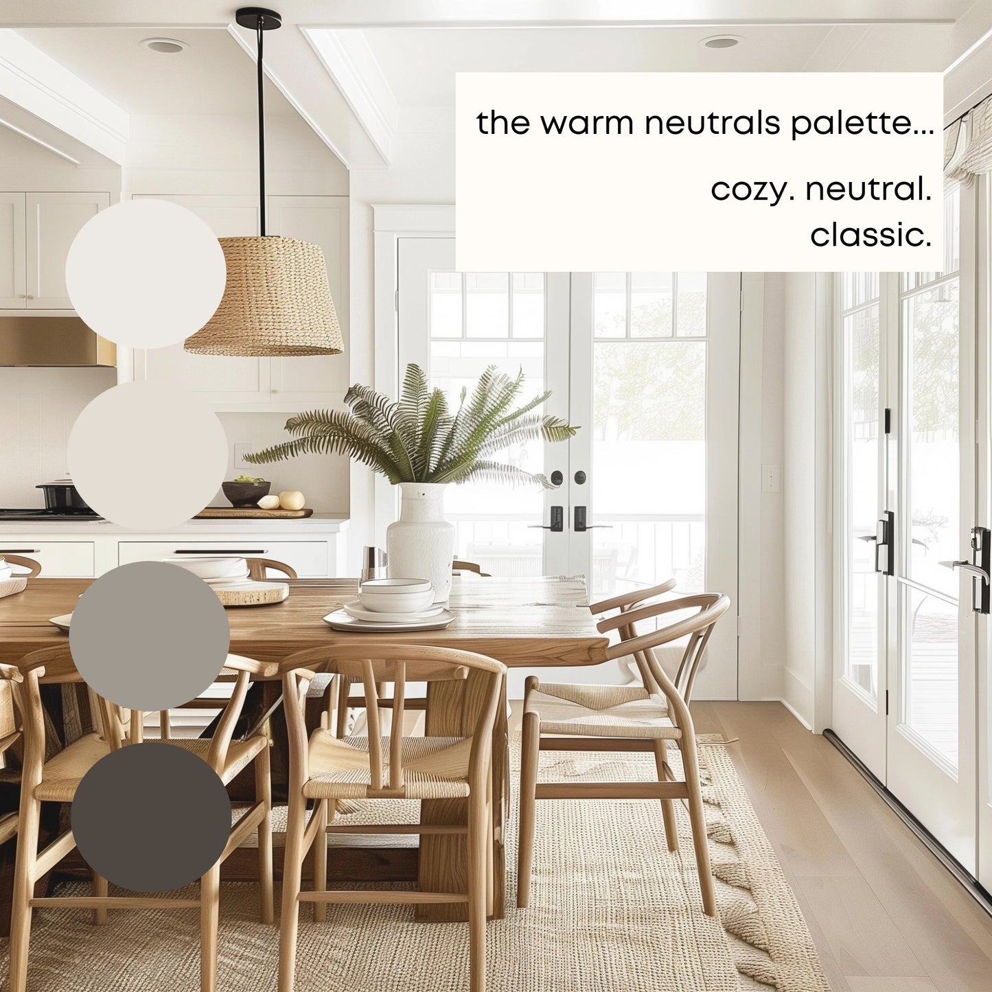 Warm Neutrals Benjamin Moore Paint Palette, Neutral Interior Paint Colors, Warm Color Scheme, Smokey Taupe Compliments