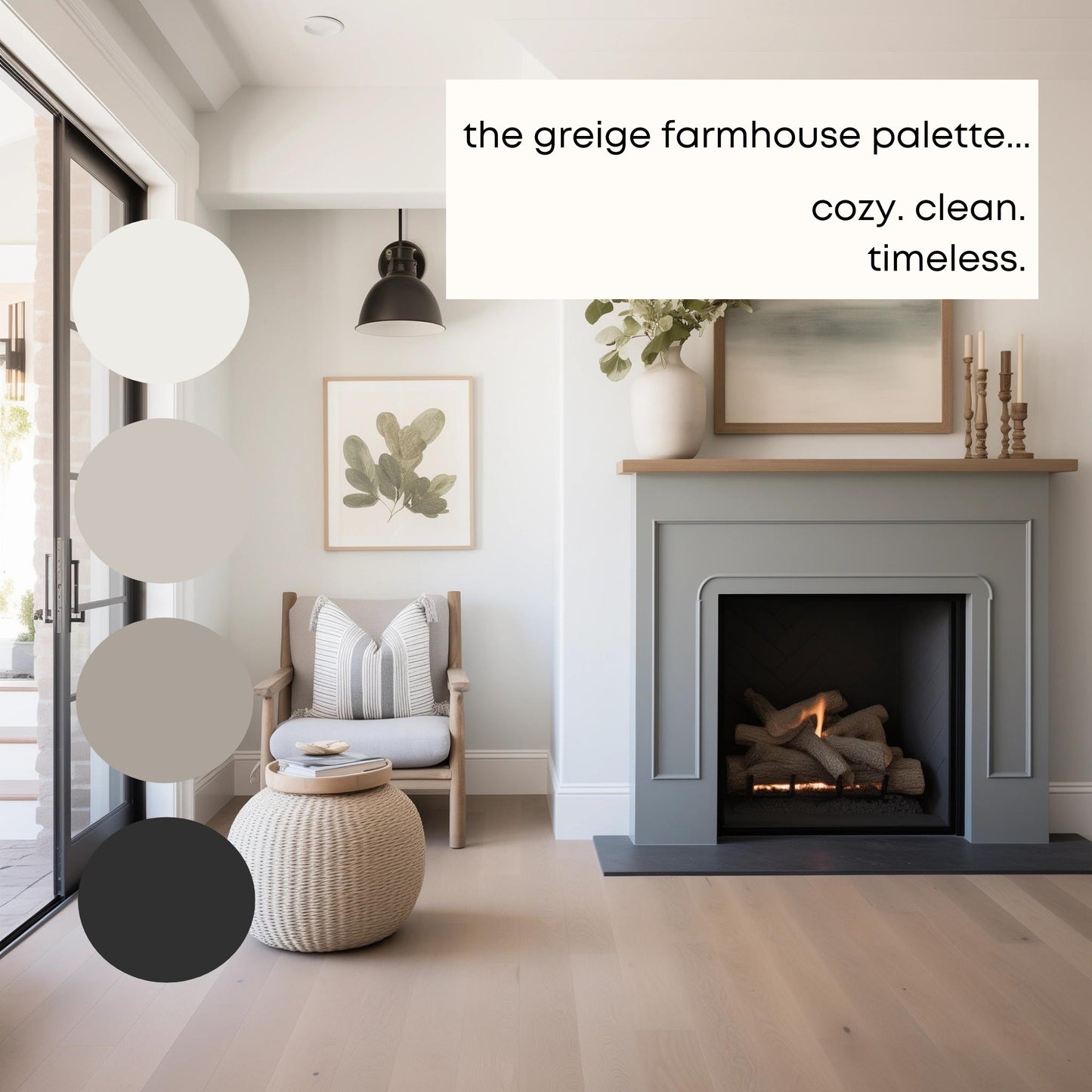 Greige Farmhouse Sherwin Williams Paint Palette - Modern Neutral Interior Paint Colors for Home - Coordinating Interior Design Color Palette, Sherwin Williams, Repose Gray
