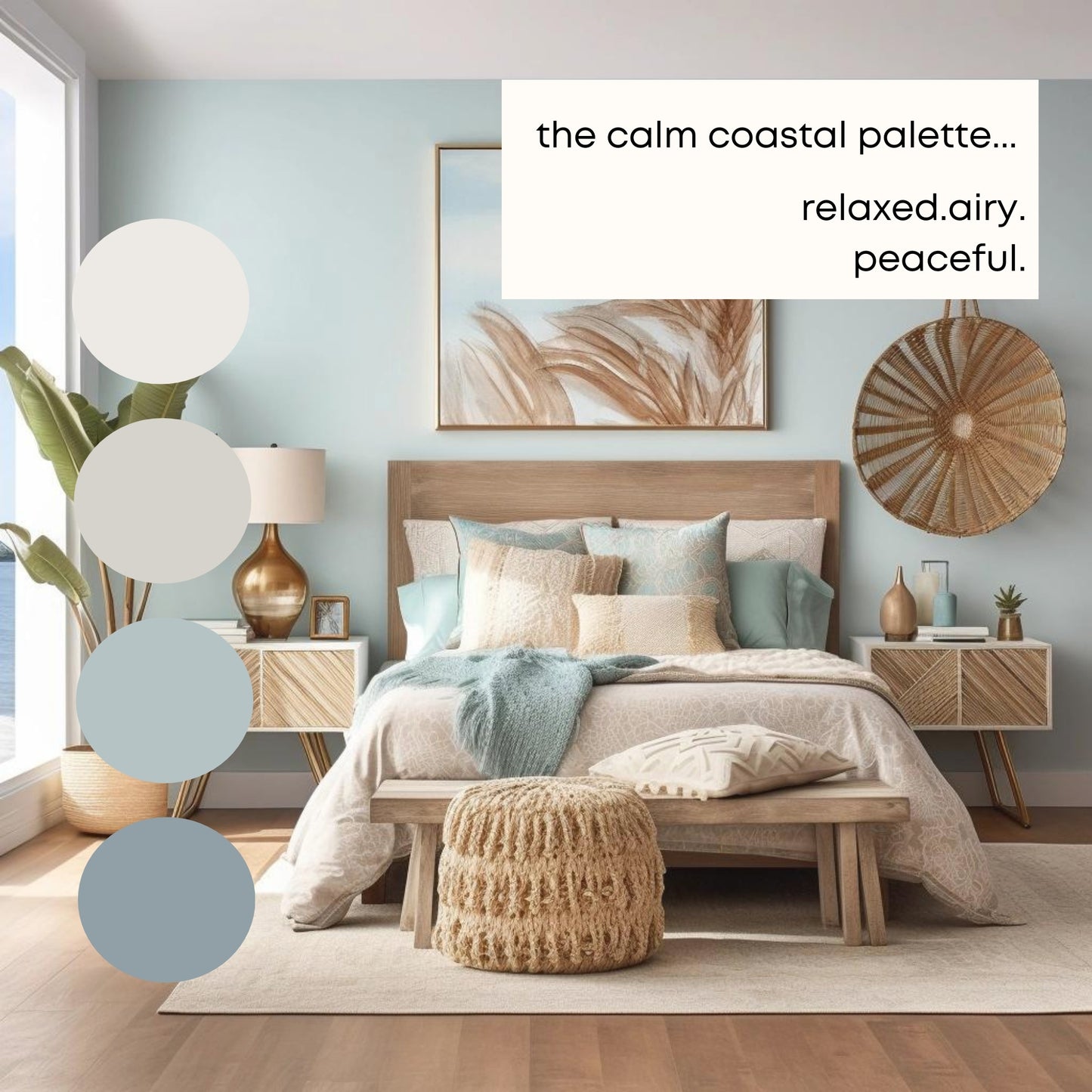 Calm Coastal Benjamin Moore Paint Palette - Modern Neutral Interior Paint Colors for Home, Coastal Interior Design Color Palette, Smoke