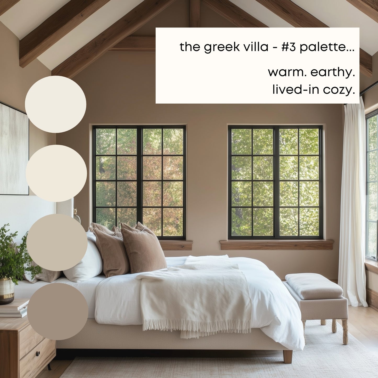 Greek Villa - Palette Three, Sherwin Williams Paint Palette, Neutral Interior Paint Colors, Rustic Mediterranean Coastal Color Scheme