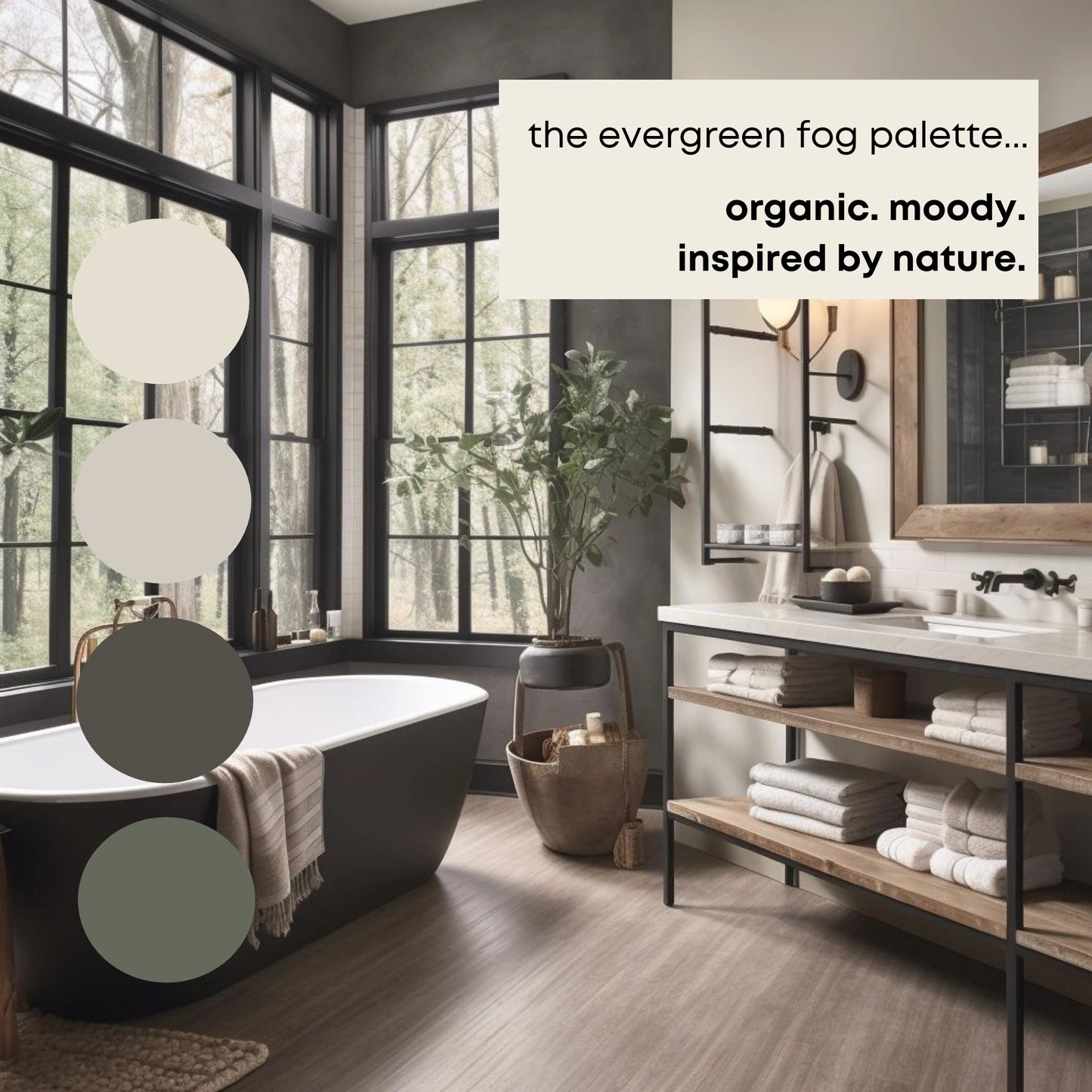 Evergreen Fog Sherwin Williams Paint Palette, Color of the Year Palette, Warm Neutral Colors for Home, Lake House, Urbane Bronze