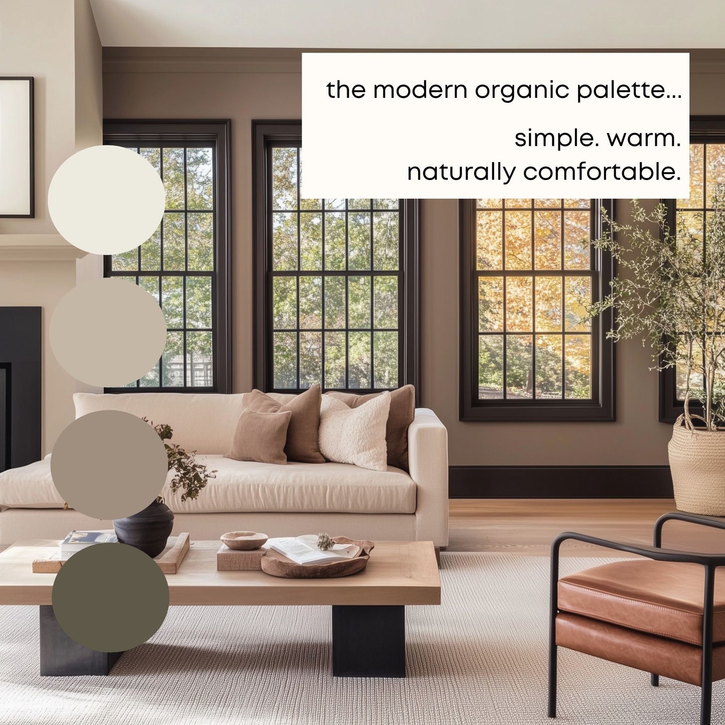 Modern Organic Benjamin Moore Paint Palette, Warm Neutrals, Warm White Interior Paint Colors, Boho Color Palette, Stone Hearth