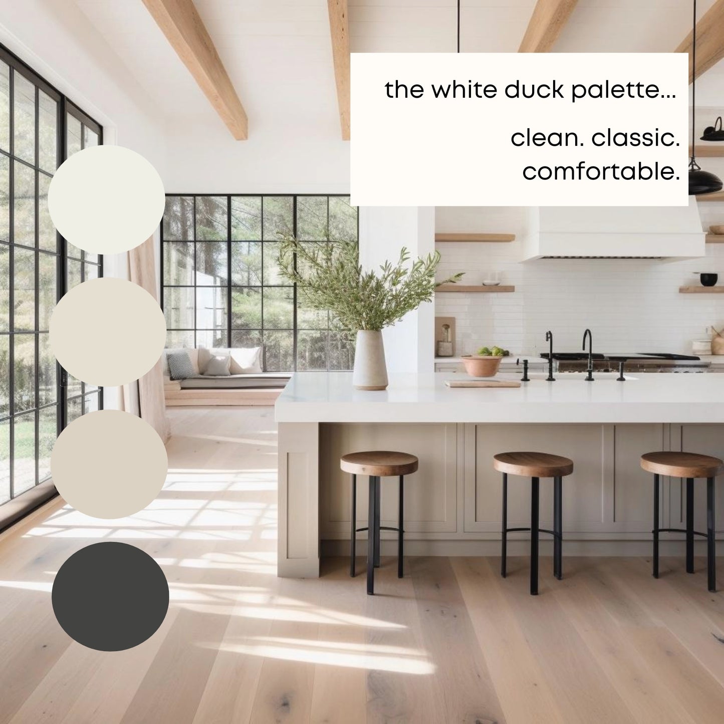 White Duck Sherwin Williams Paint Palette, Neutral Interior Paint Colors, Lake House Color Scheme, Greek Villa