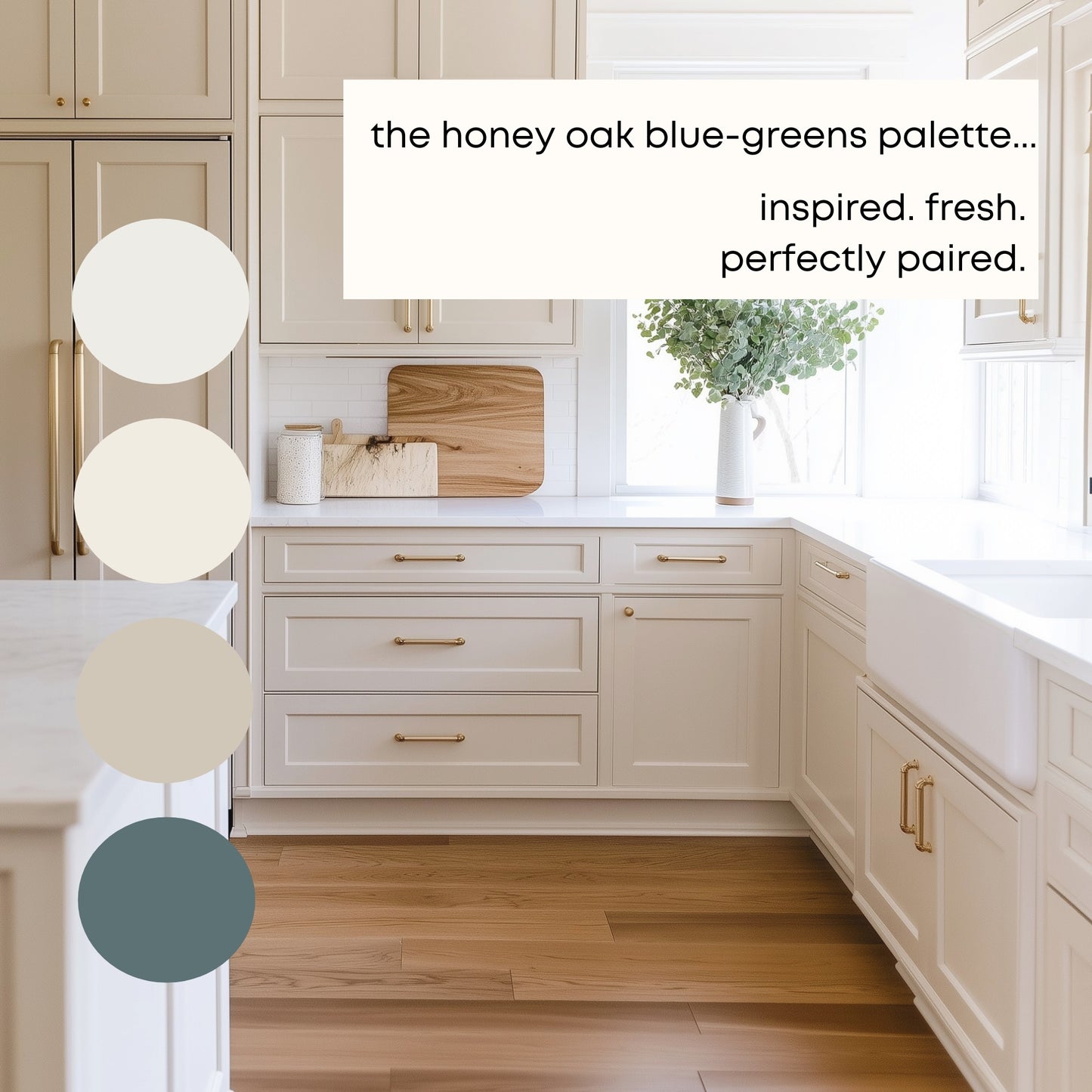 Honey Oak Blue Greens Benjamin Moore Paint Palette, Paint Colors for Home, Modern Neutrals, Color Scheme, Colors for Honey Oak, Elmira White