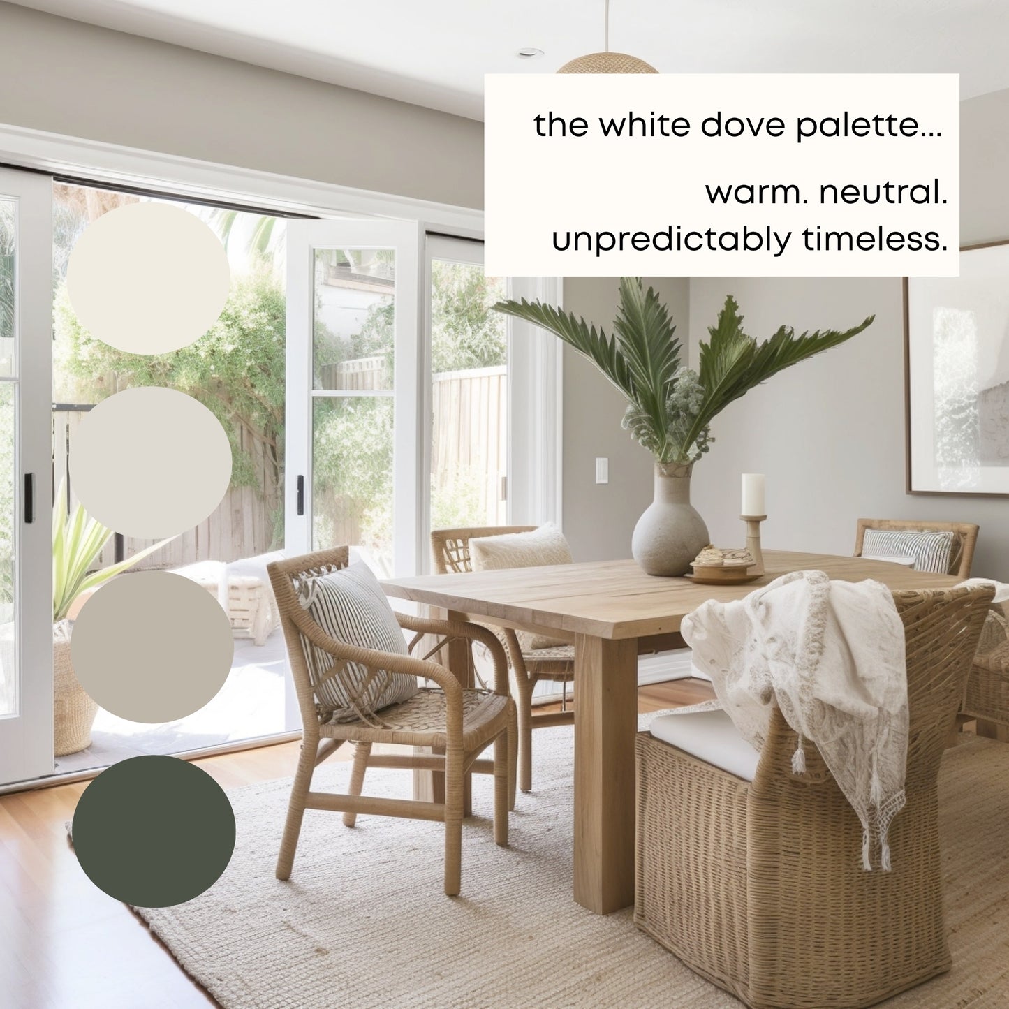 White Dove Benjamin Moore Paint Palette - Modern Neutral Interior Paint Colors for Home - Coordinating Interior Design Color Palette, Benjamin Moore White Dove
