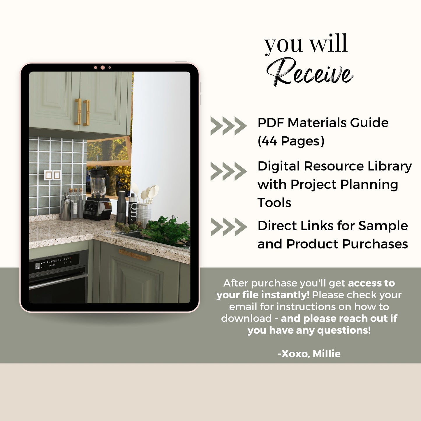 Timeless Sage Green Kitchen Materials Palette, Materials and Paint Colors for Renovation and New Build Kitchen Projects