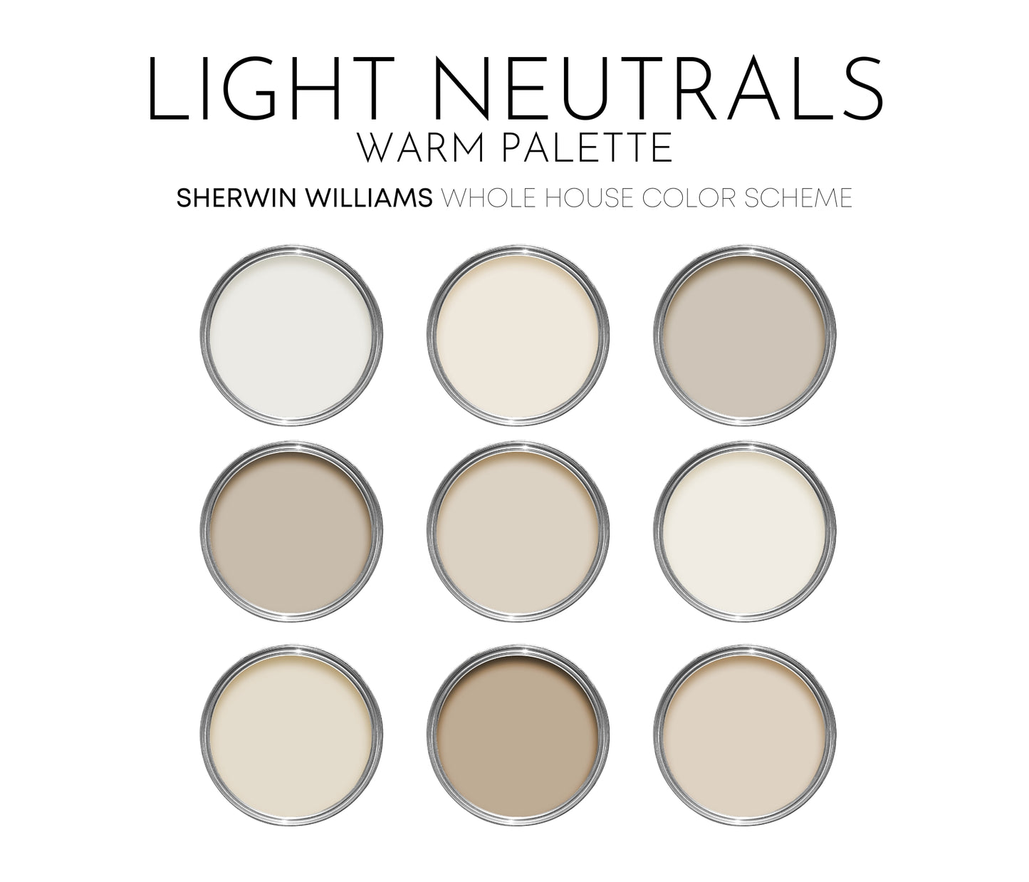 Light Warm Neutrals Sherwin Williams Paint Palette, Neutral Interior Paint Colors, Warm Color Scheme, Natural Linen