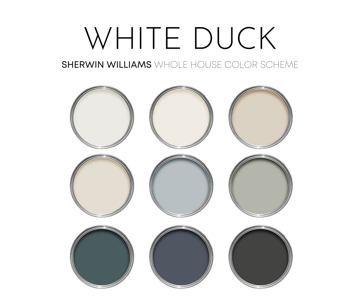White Duck Sherwin Williams Paint Palette, Neutral Interior Paint Colors, Lake House Color Scheme, Greek Villa