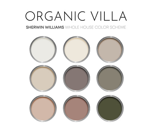 Organic Villa Sherwin Williams Paint Palette, Neutral Interior Paint Colors, Warm Color Scheme, Garden Gate