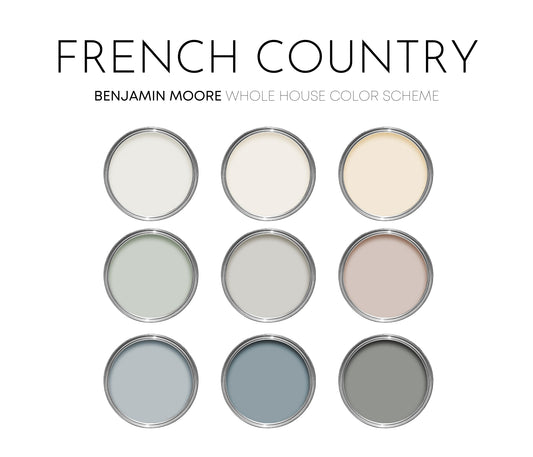 French Country Benjamin Moore Paint Palette, Interior Paint Colors for Home, Cottage Colors, Coastal Colors, White Heron