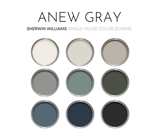 Anew Gray Sherwin Williams Paint Palette - Modern Neutral Interior Paint Colors for Home - Coordinating Interior Design Color Palette, Sherwin Williams Drift of Mist