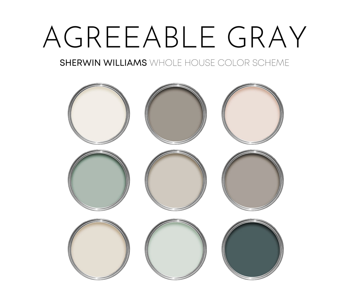 Agreeable Gray Sherwin Williams Paint Palette - Modern Neutral Interior Paint Colors for Home - Coordinating Interior Design Color Palette, Sherwin Williams