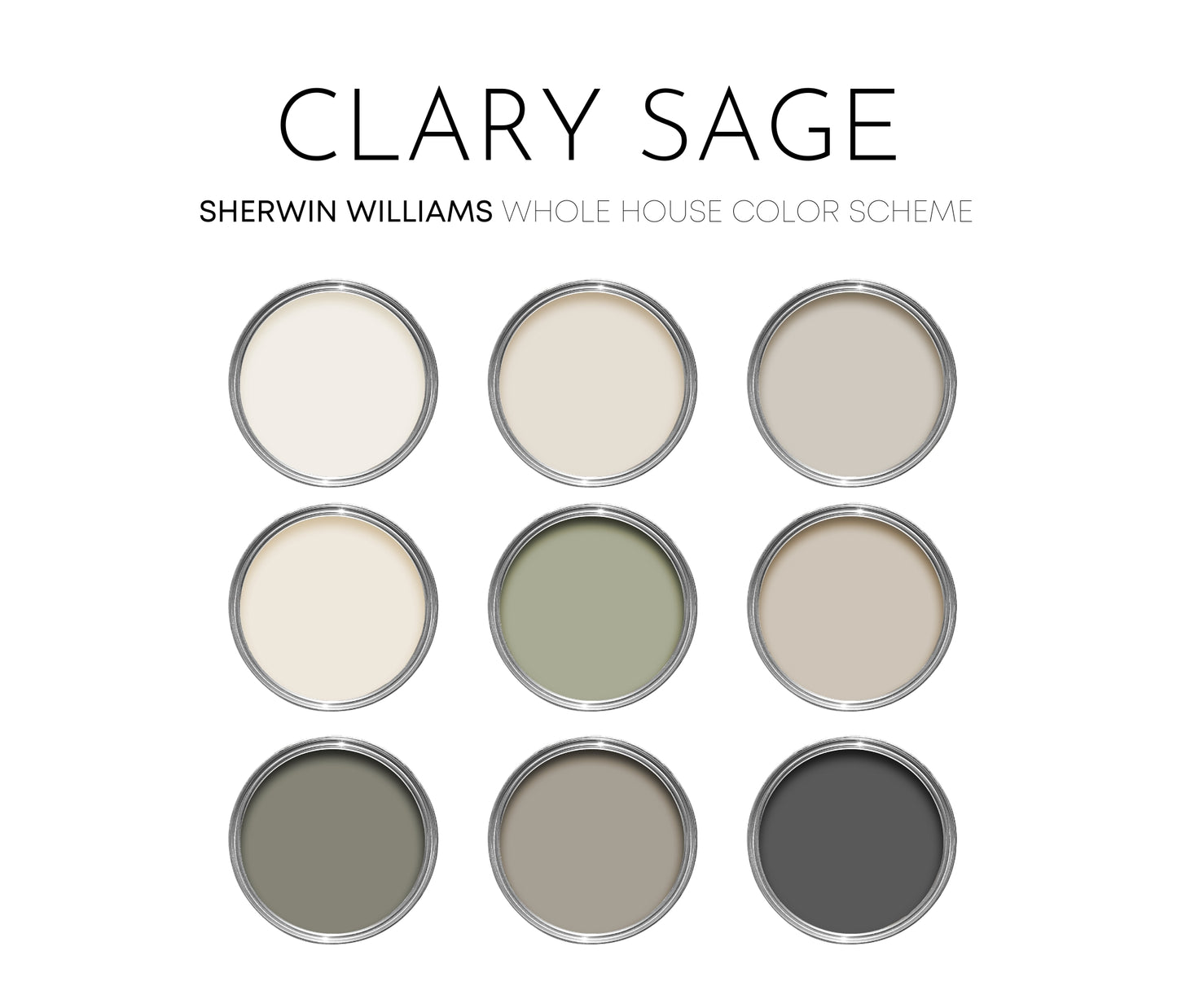 Clary Sage Sherwin Williams Paint Palette, Warm Neutral Interior Paint Colors, Cottage Color Scheme, Creamy