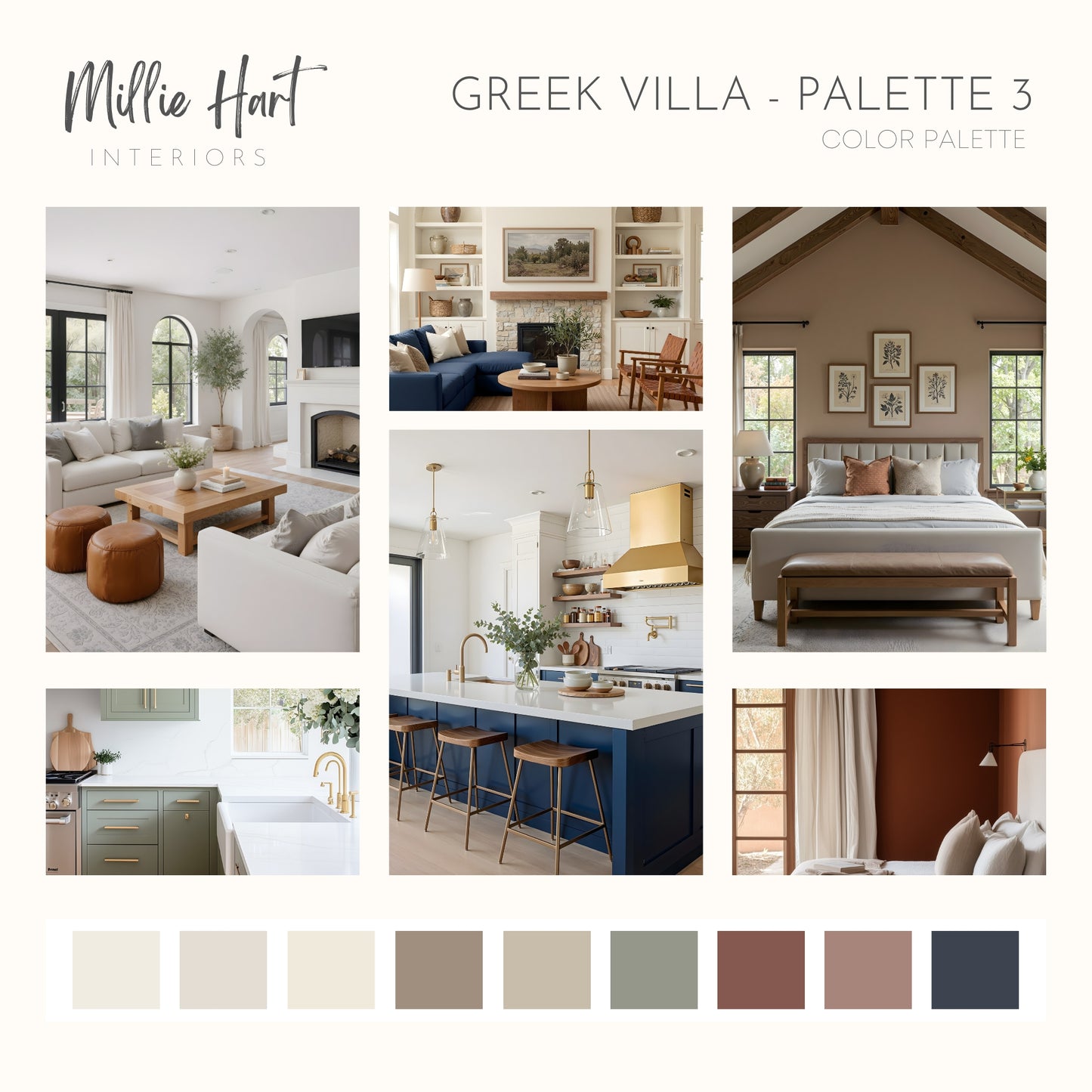 Greek Villa - Palette Three, Sherwin Williams Paint Palette | Neutral Interior Paint Colors | Rustic Mediterranean Coastal Color Scheme