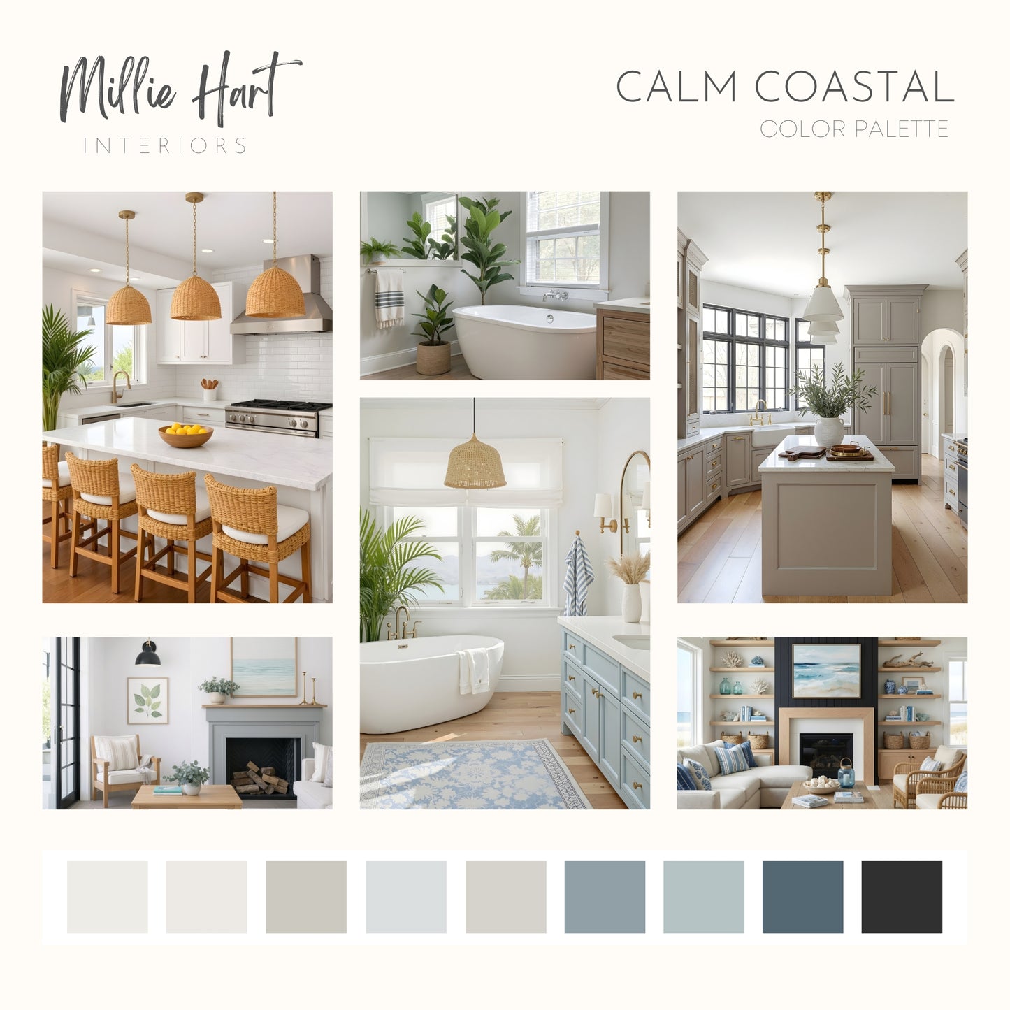 Calm Coastal Sherwin Williams Paint Palette - Modern Neutral Interior Paint Colors for Home, Coastal Interior Design Color Palette