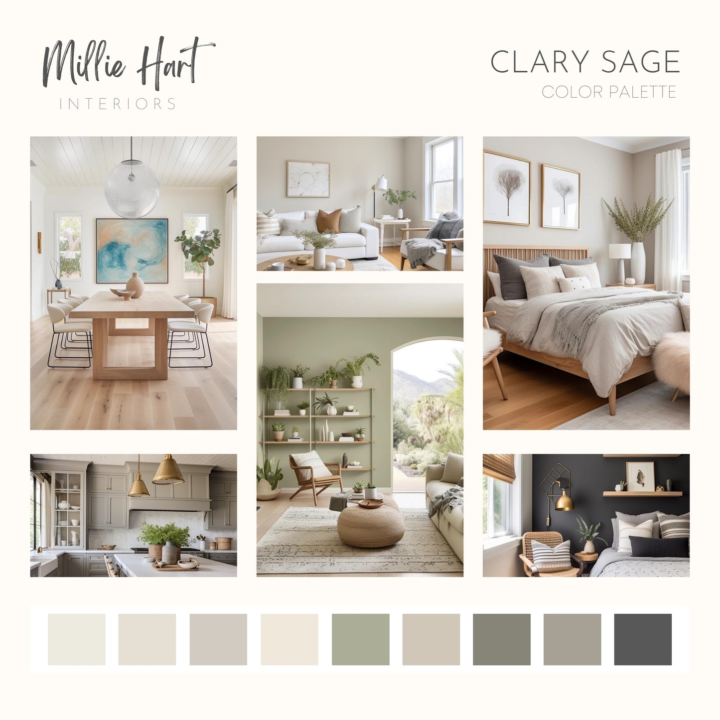 Clary Sage Sherwin Williams Paint Palette, Warm Neutral Interior Paint Colors, Cottage Color Scheme, Creamy