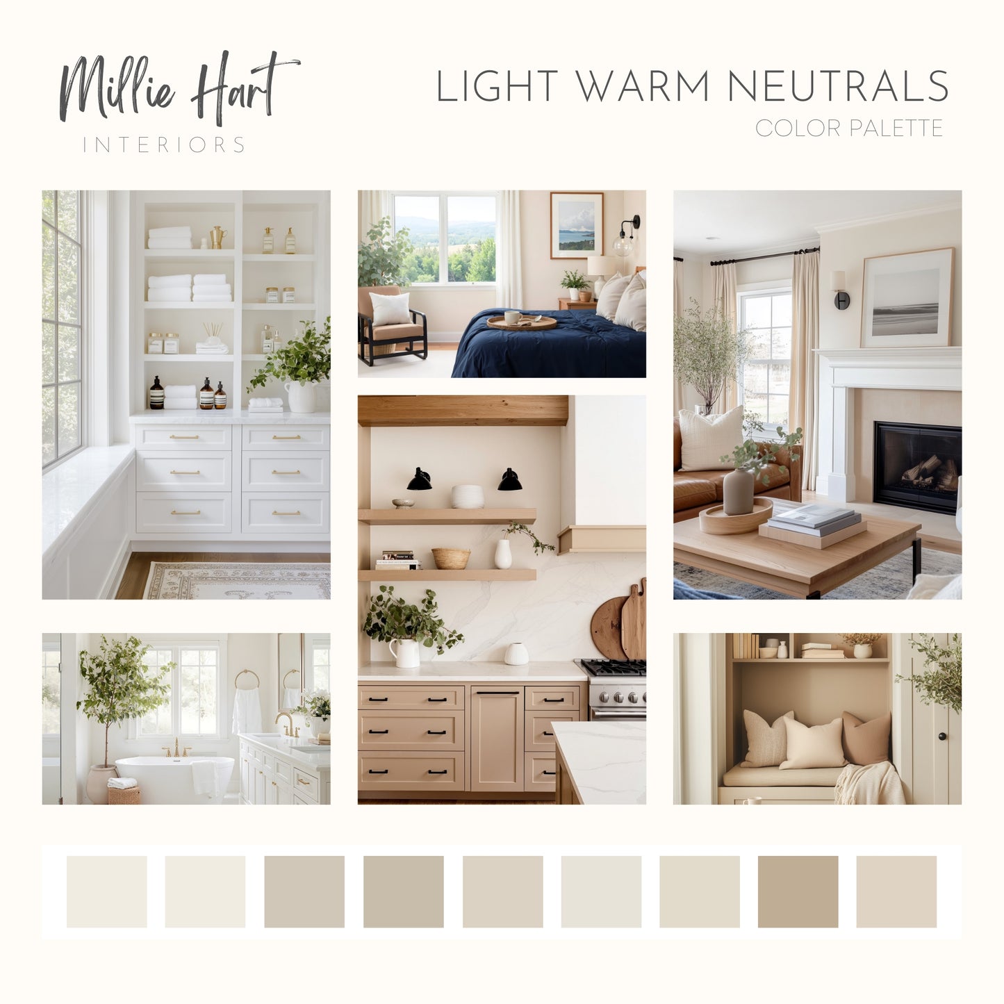 Light Warm Neutrals Sherwin Williams Paint Palette, Neutral Interior Paint Colors, Warm Color Scheme, Natural Linen